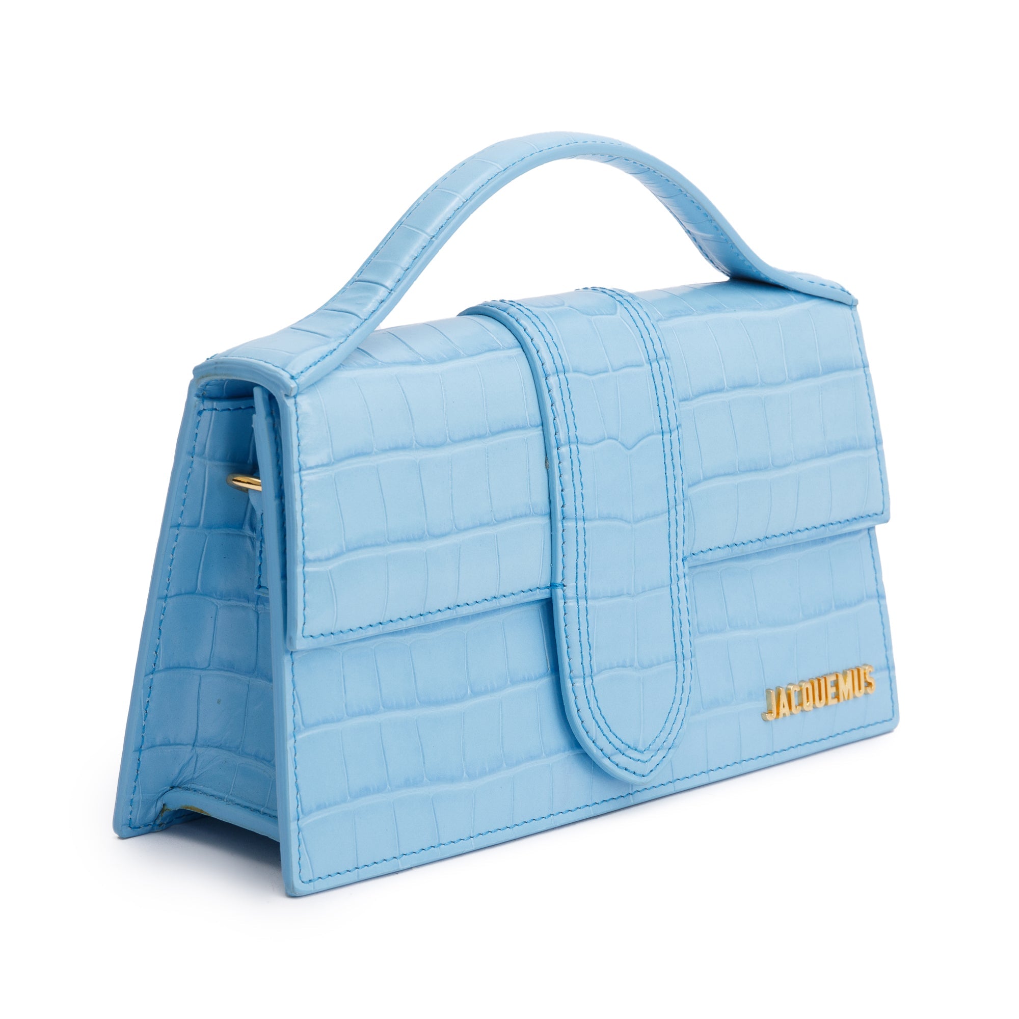 Jacquemus Blue Leather Le Grand Bambino Bag w/ Strap