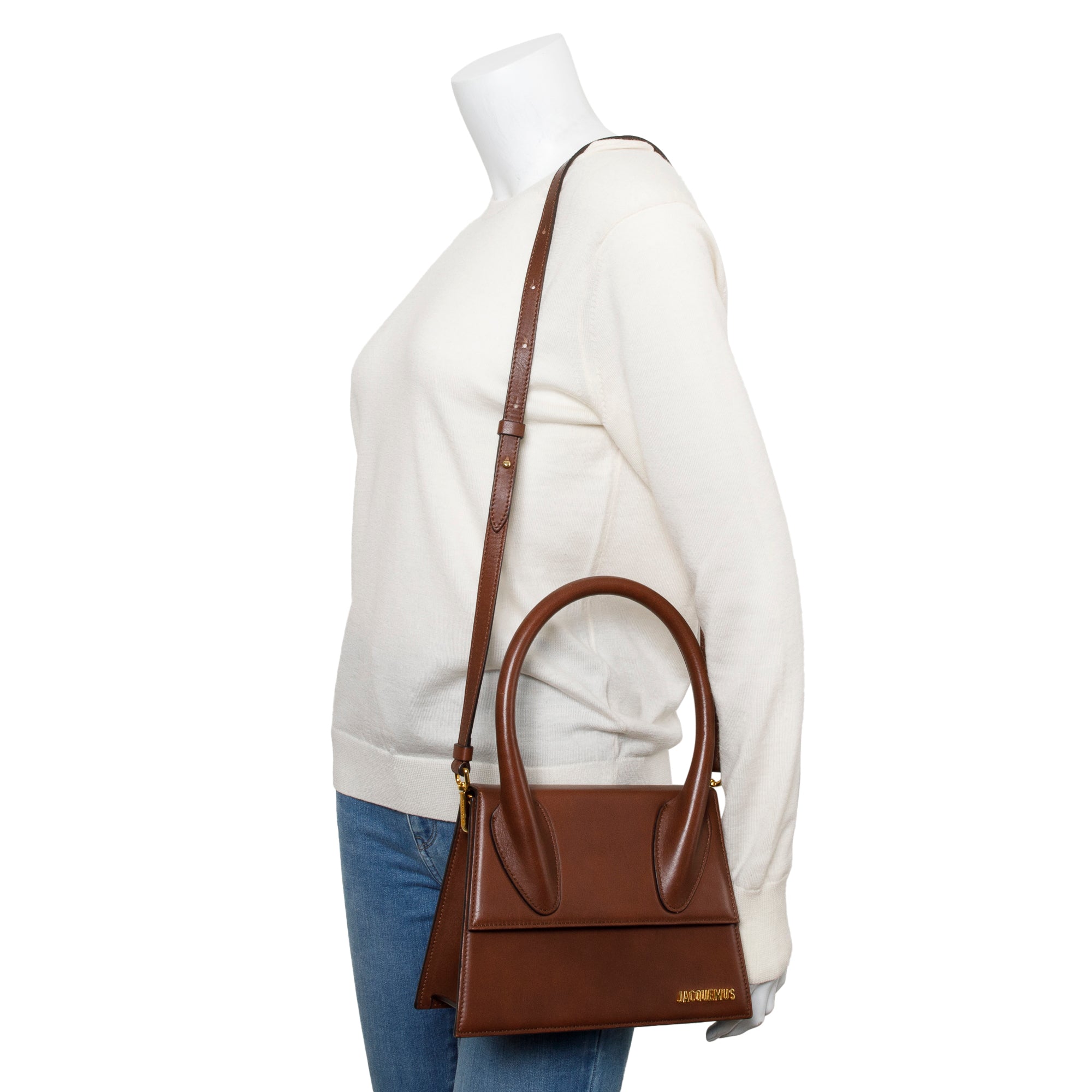 Jacquemus Brown Leather Le Grand Chiquito Moyen Bag w/ Strap