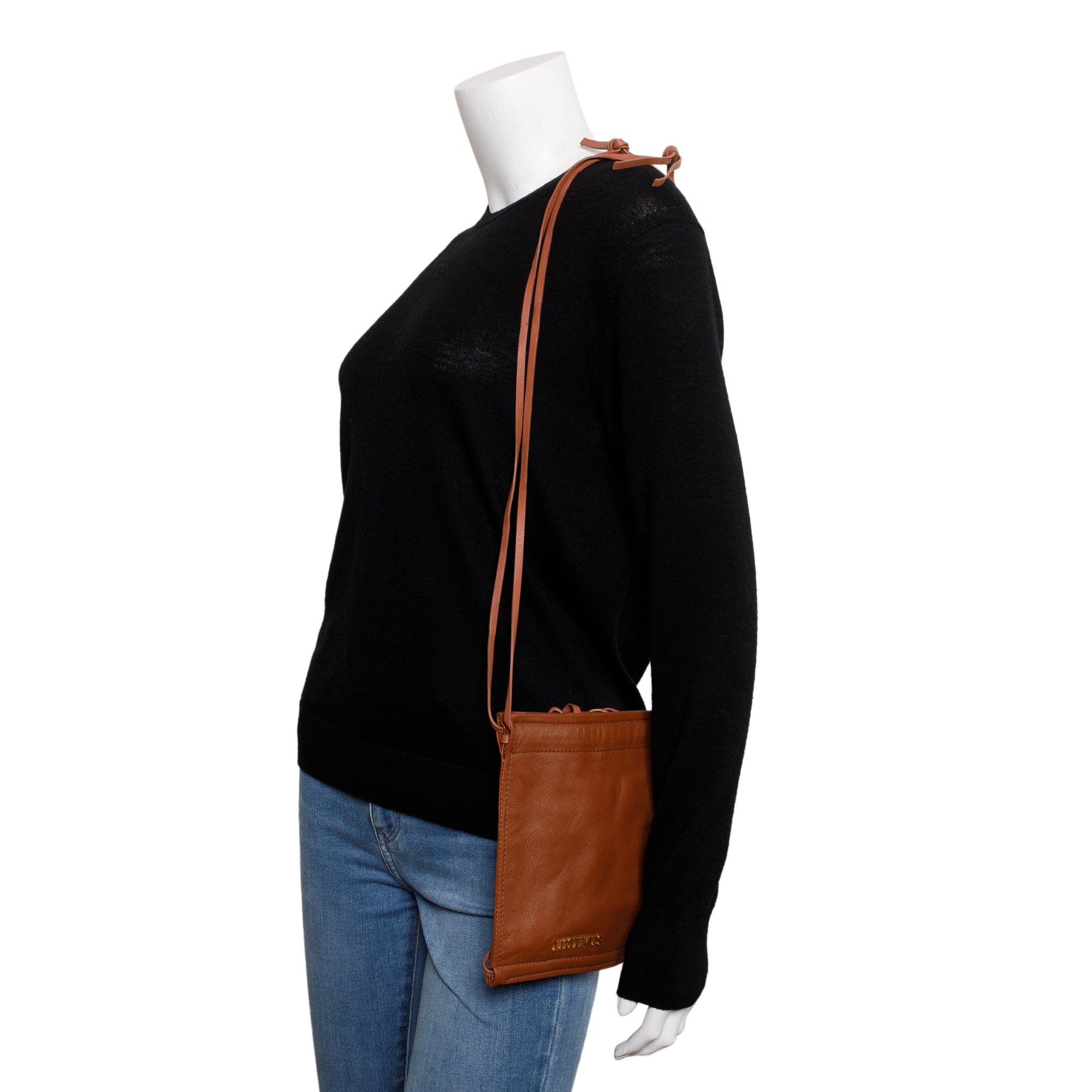 Jacquemus Brown Leather Le Pequeno Pochette Drawstring Bag