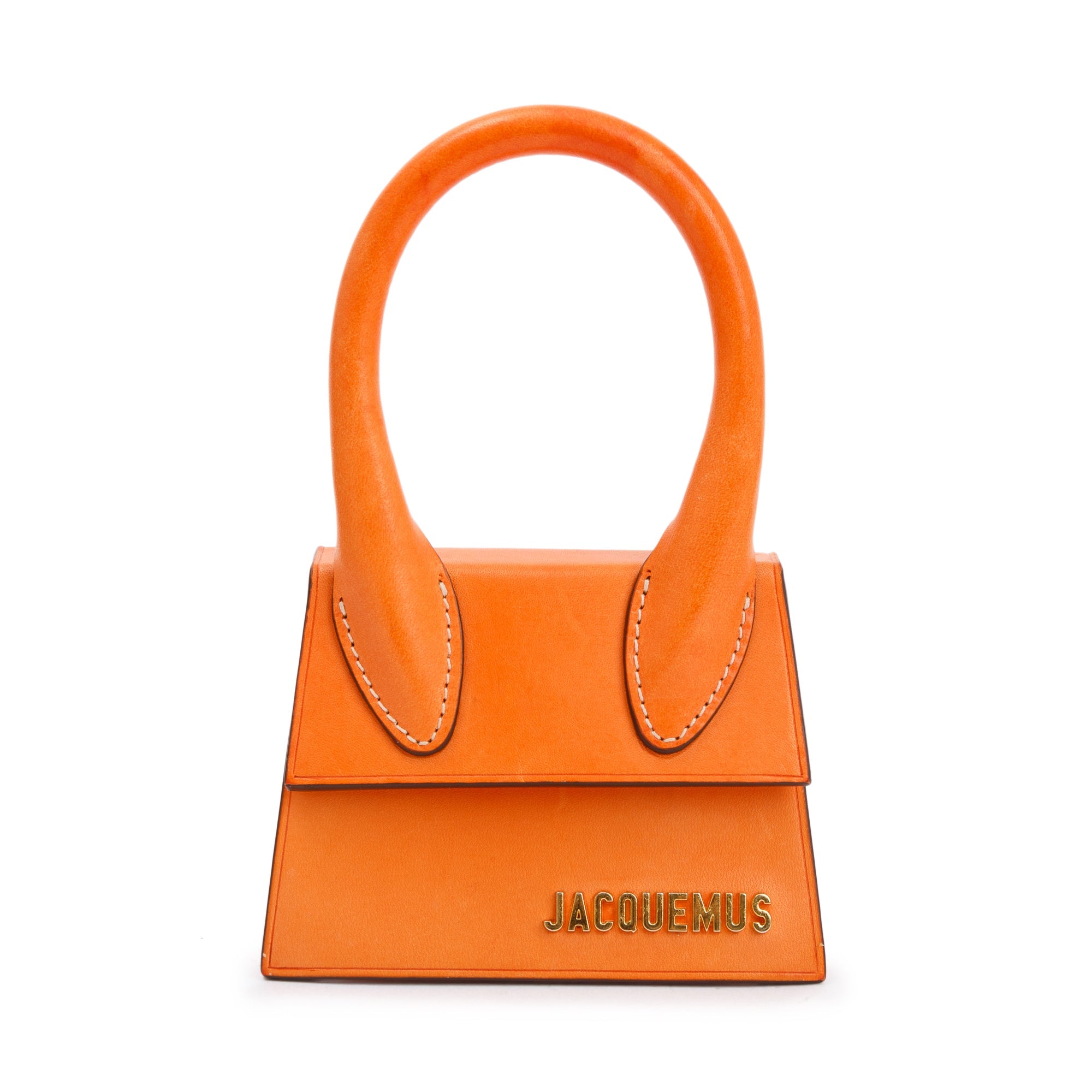 Jacquemus Orange Calfskin Leather Mini Signature Le Chiquito Handle Bag w/ Strap