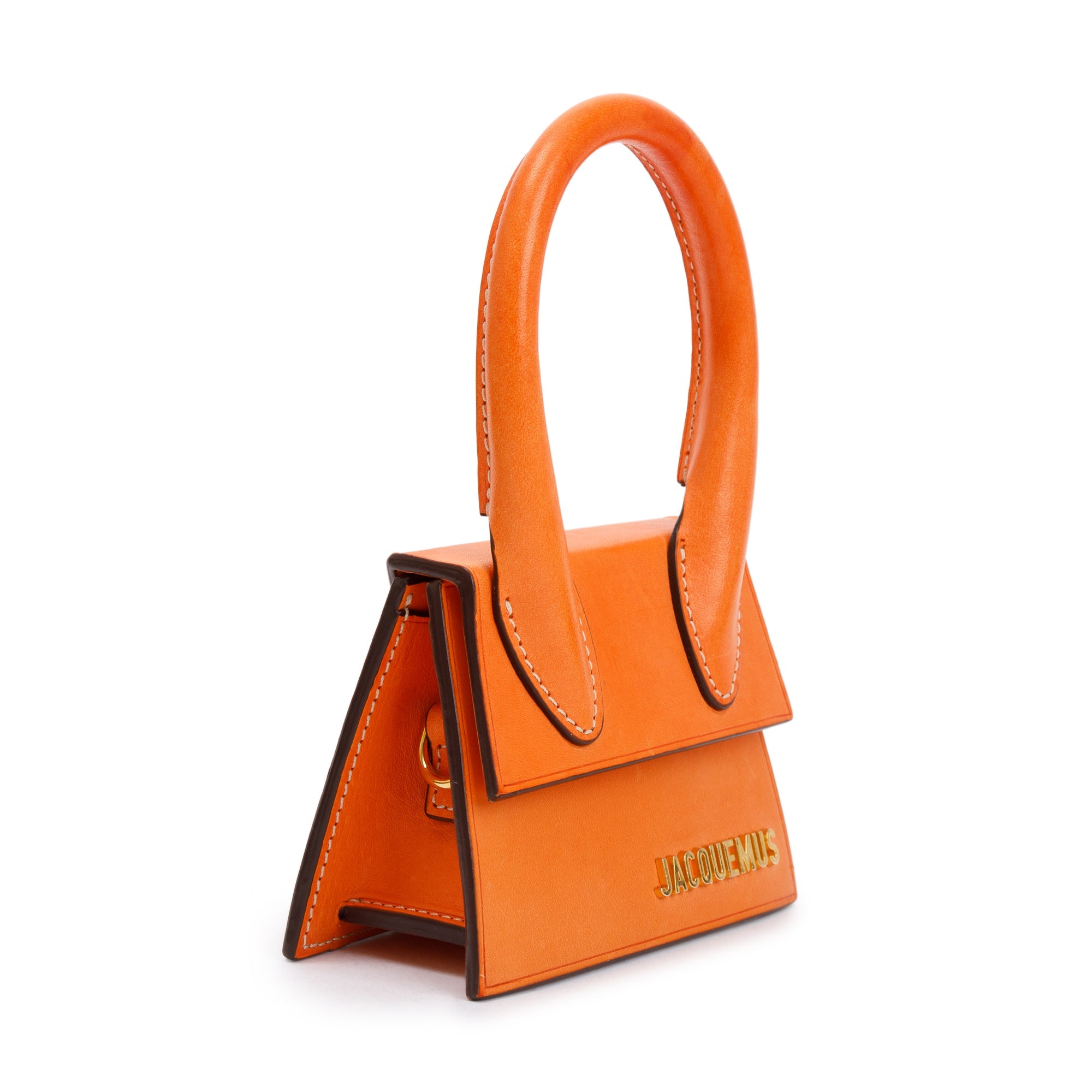 Jacquemus Orange Calfskin Leather Mini Signature Le Chiquito Handle Bag w/ Strap