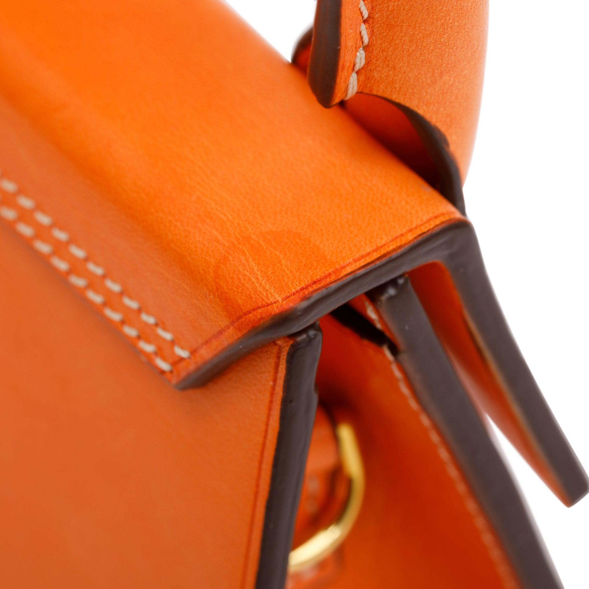 Jacquemus Orange Calfskin Leather Mini Signature Le Chiquito Handle Bag w/ Strap