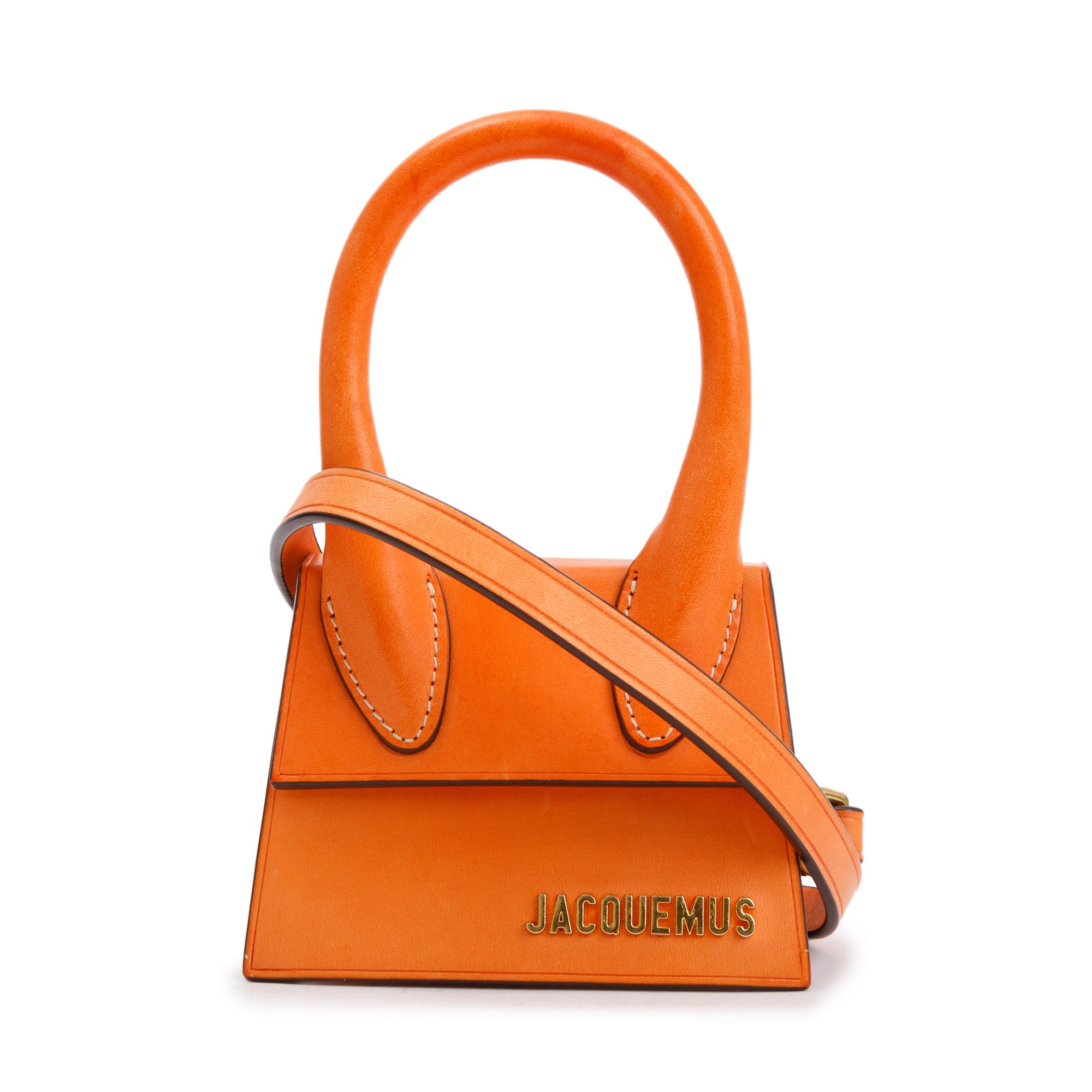 Jacquemus Orange Calfskin Leather Mini Signature Le Chiquito Handle Bag w/ Strap