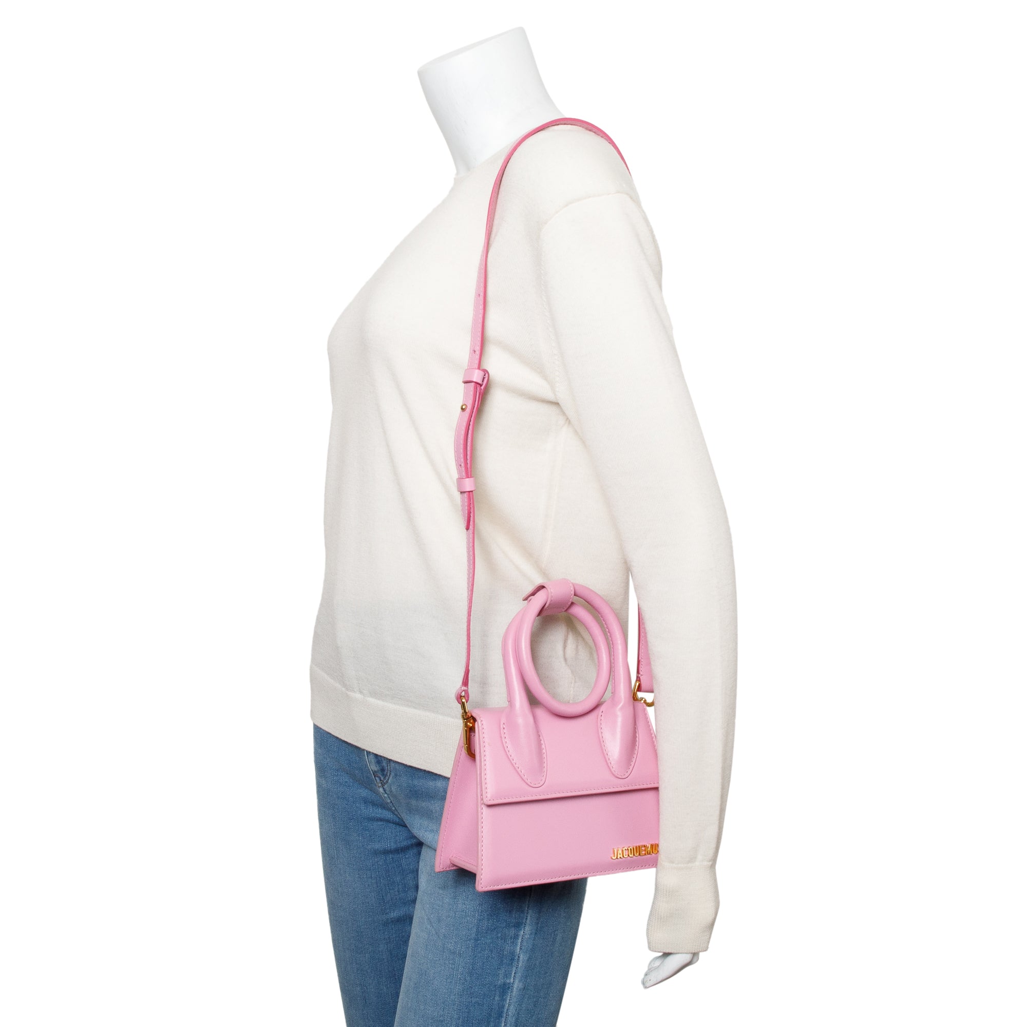 Jacquemus Pink Leather Le Chiquito Noeud Bag w/ Strap