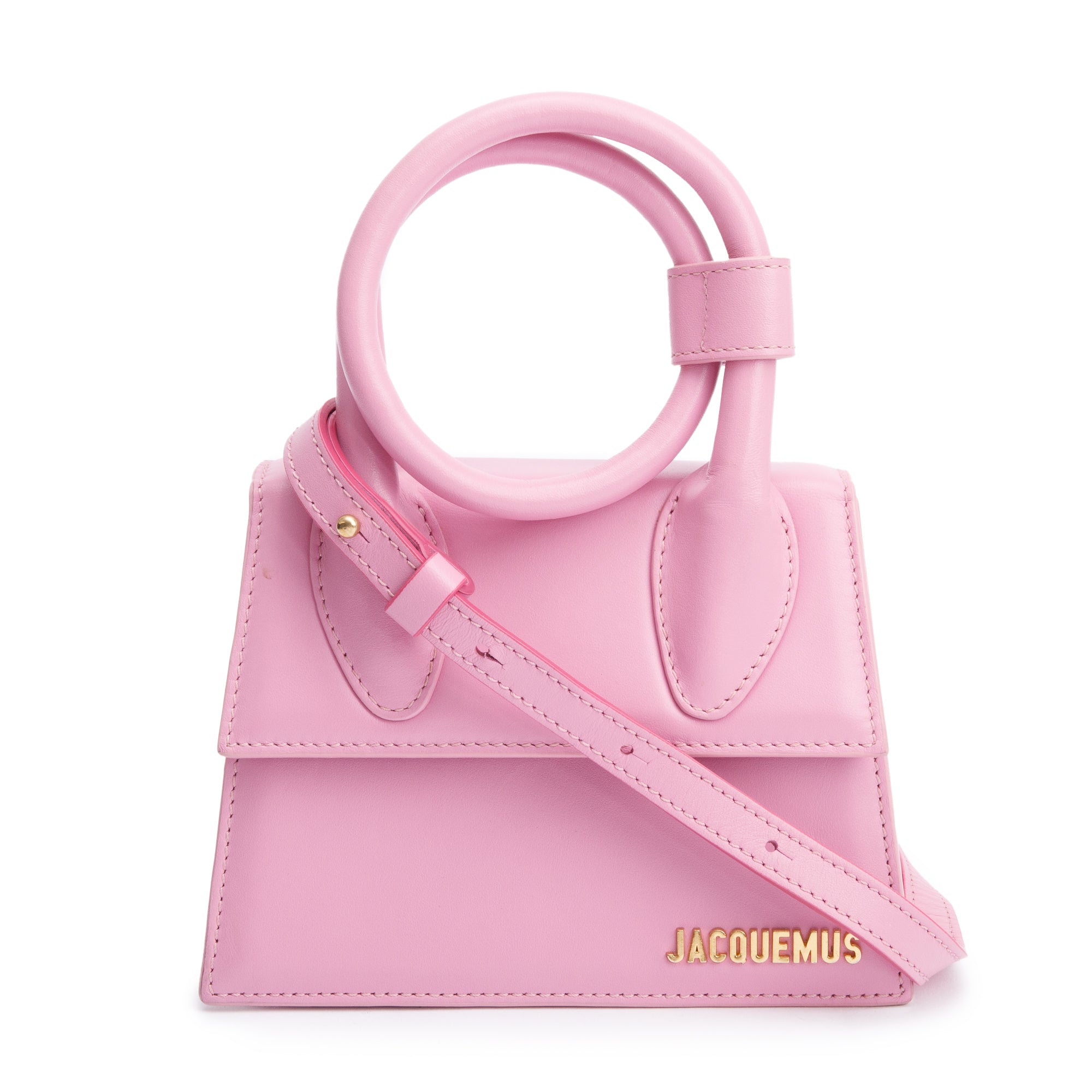 Jacquemus Pink Leather Le Chiquito Noeud Bag w/ Strap