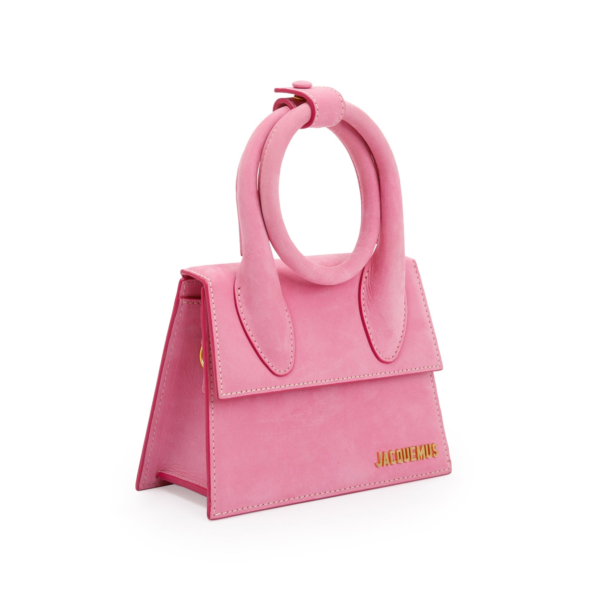 Jacquemus Pink Suede Le Chiquito Noeud Bag w/ Strap