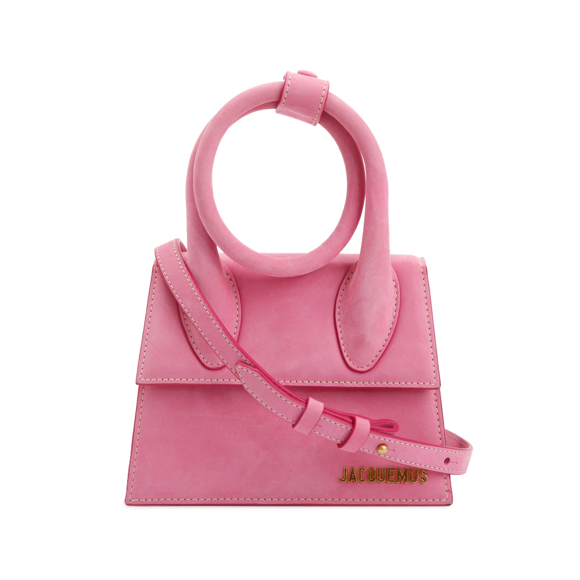 Jacquemus Pink Suede Le Chiquito Noeud Bag w/ Strap