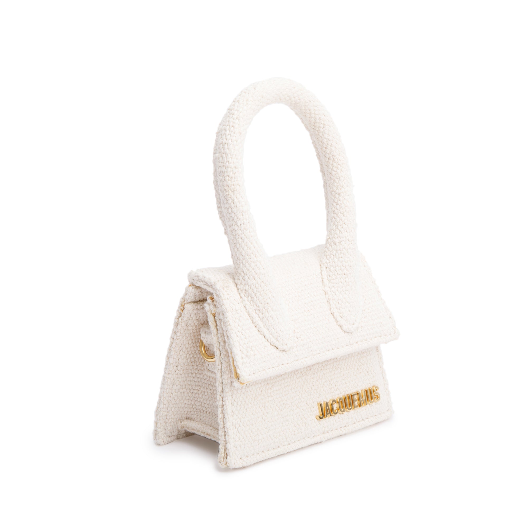 Jacquemus White Canvas Mini Signature Le Chiquito Handle Bag w/ Strap