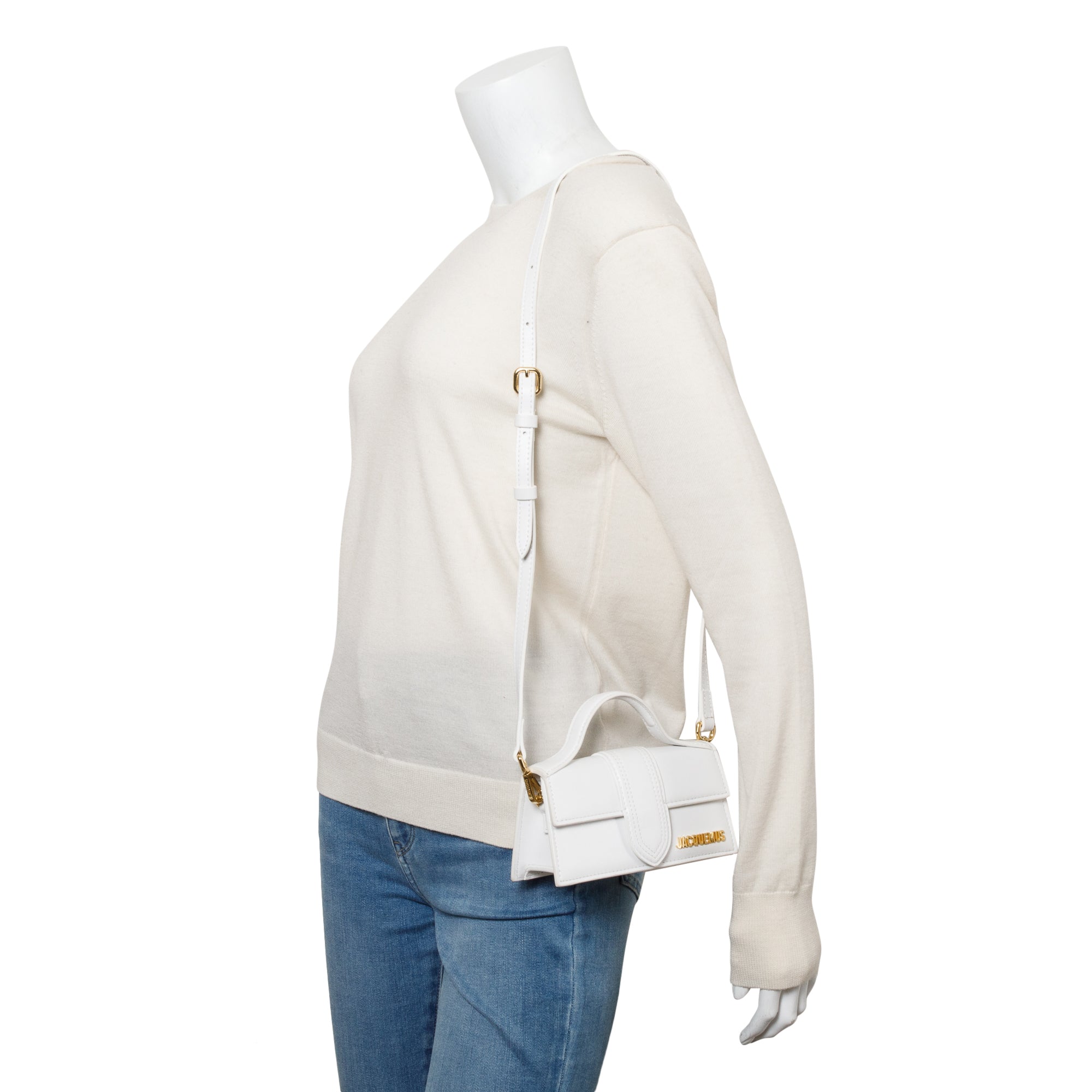 Jacquemus White Leather Le Bambino Bag w/ Strap