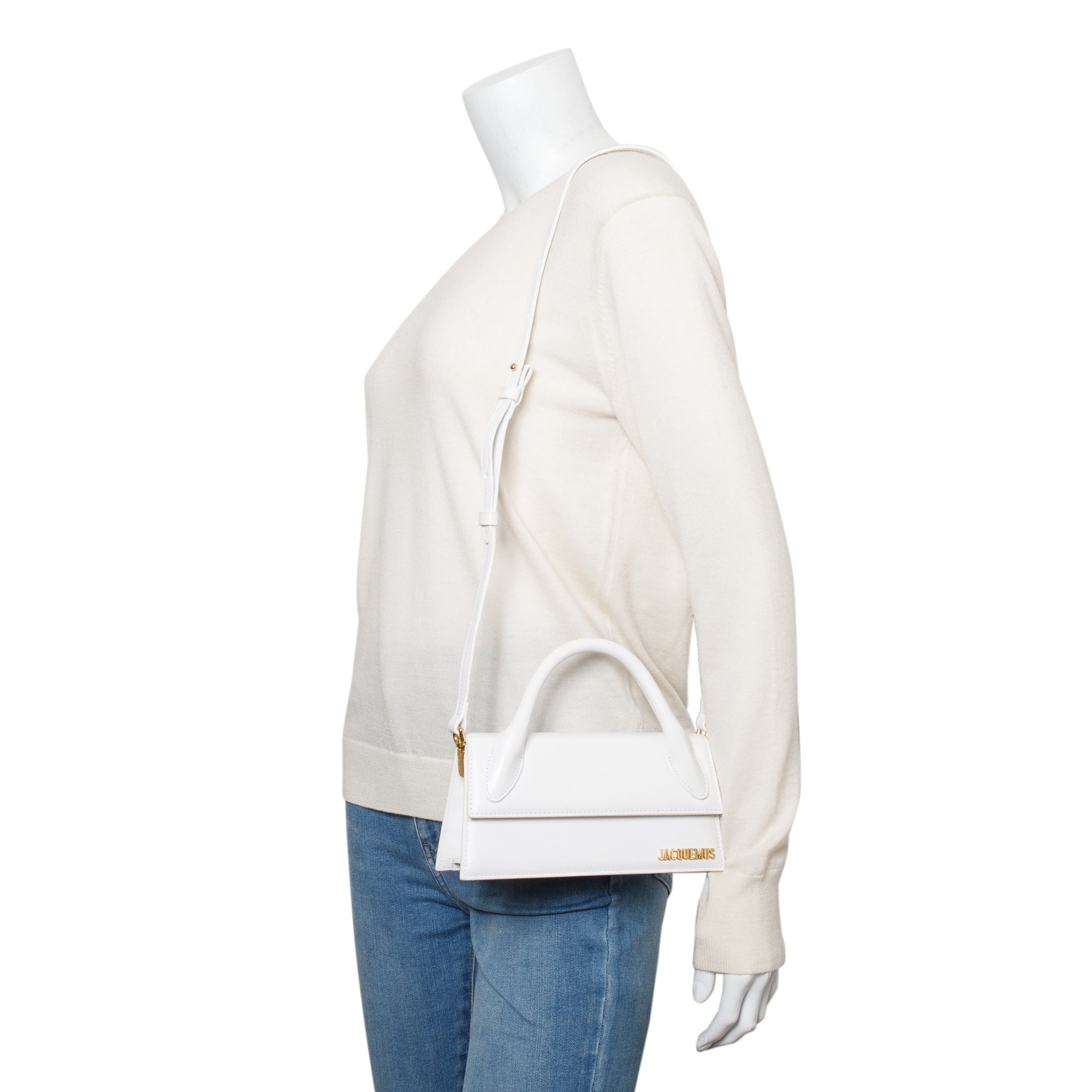 Jacquemus White Leather Le Chiquito Long Handle Bag w/ Strap