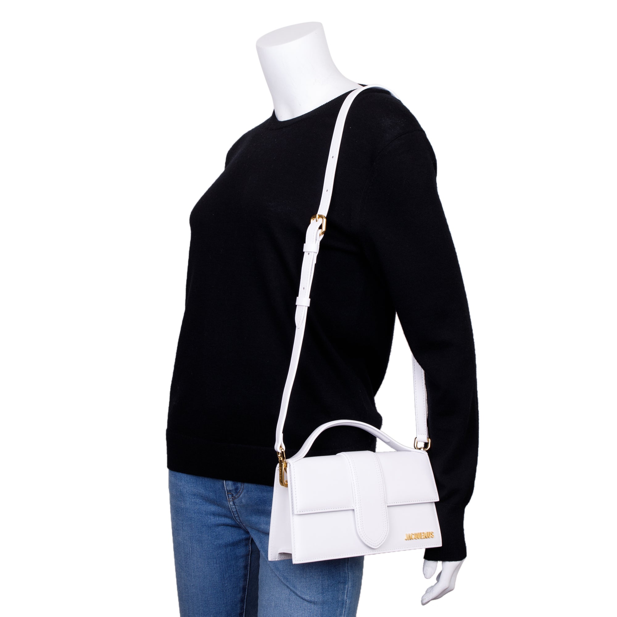 Jacquemus Whte Leather Le Grand Bambino Bag w/ Strap