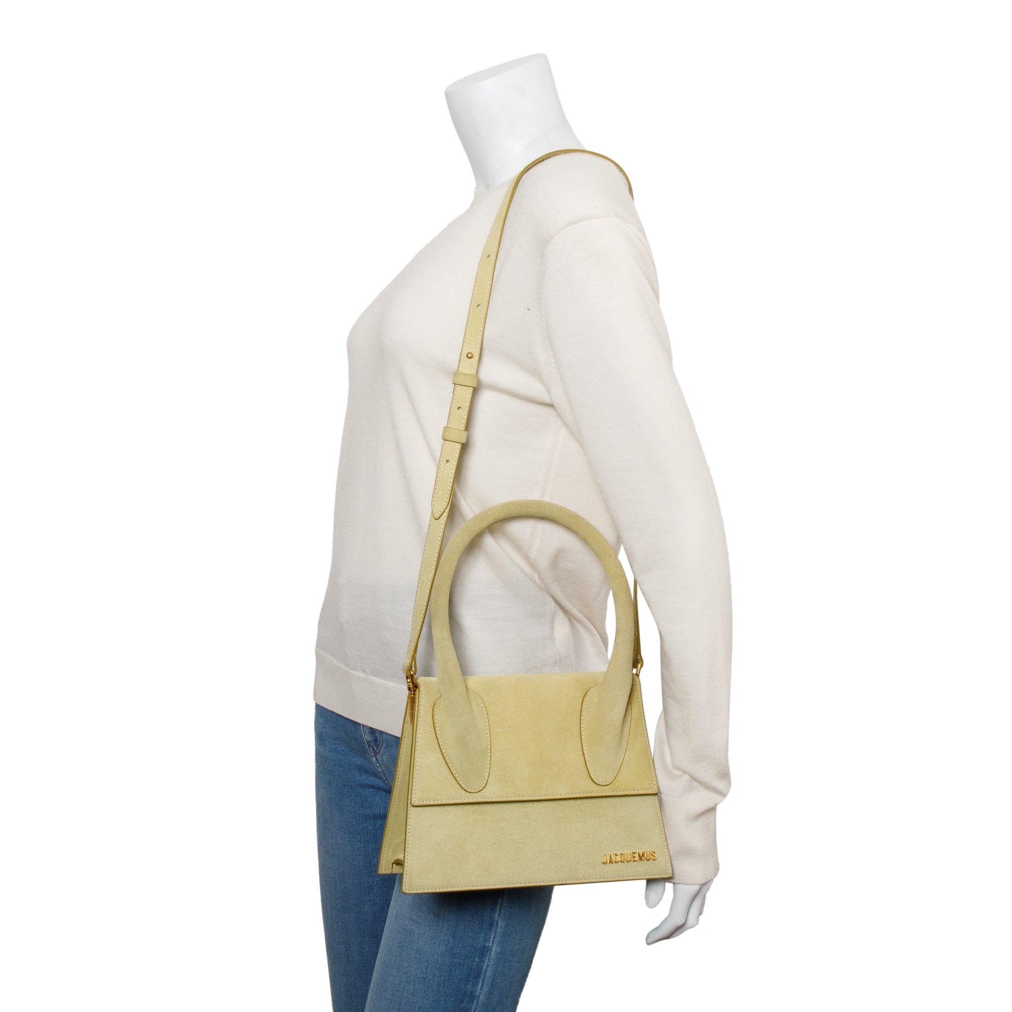 Jacquemus Yellow Suede Le Chiquito Handle Bag w/ Strap