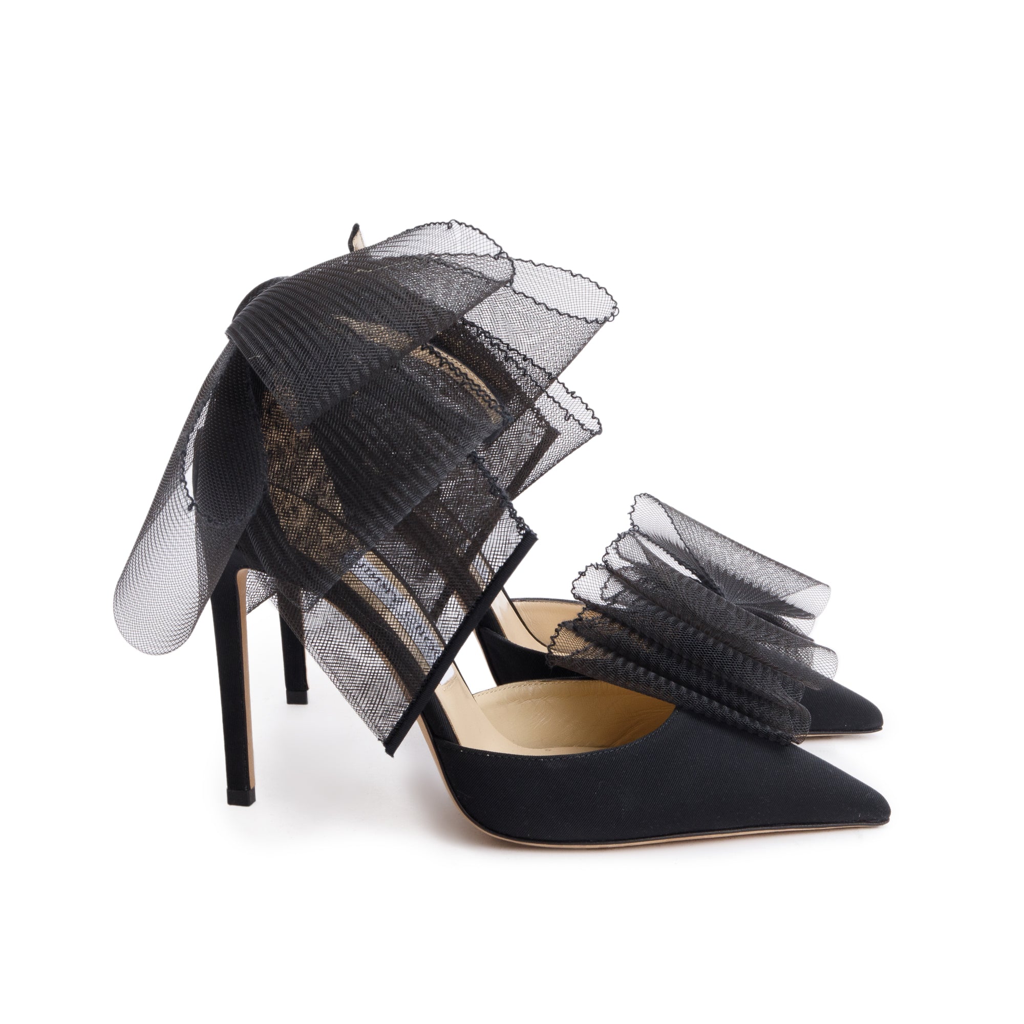 Jimmy Choo 2022 Black Satin Bow Accent Averly 100 Heel Sandals, Size 39 w/ Box & Reciept