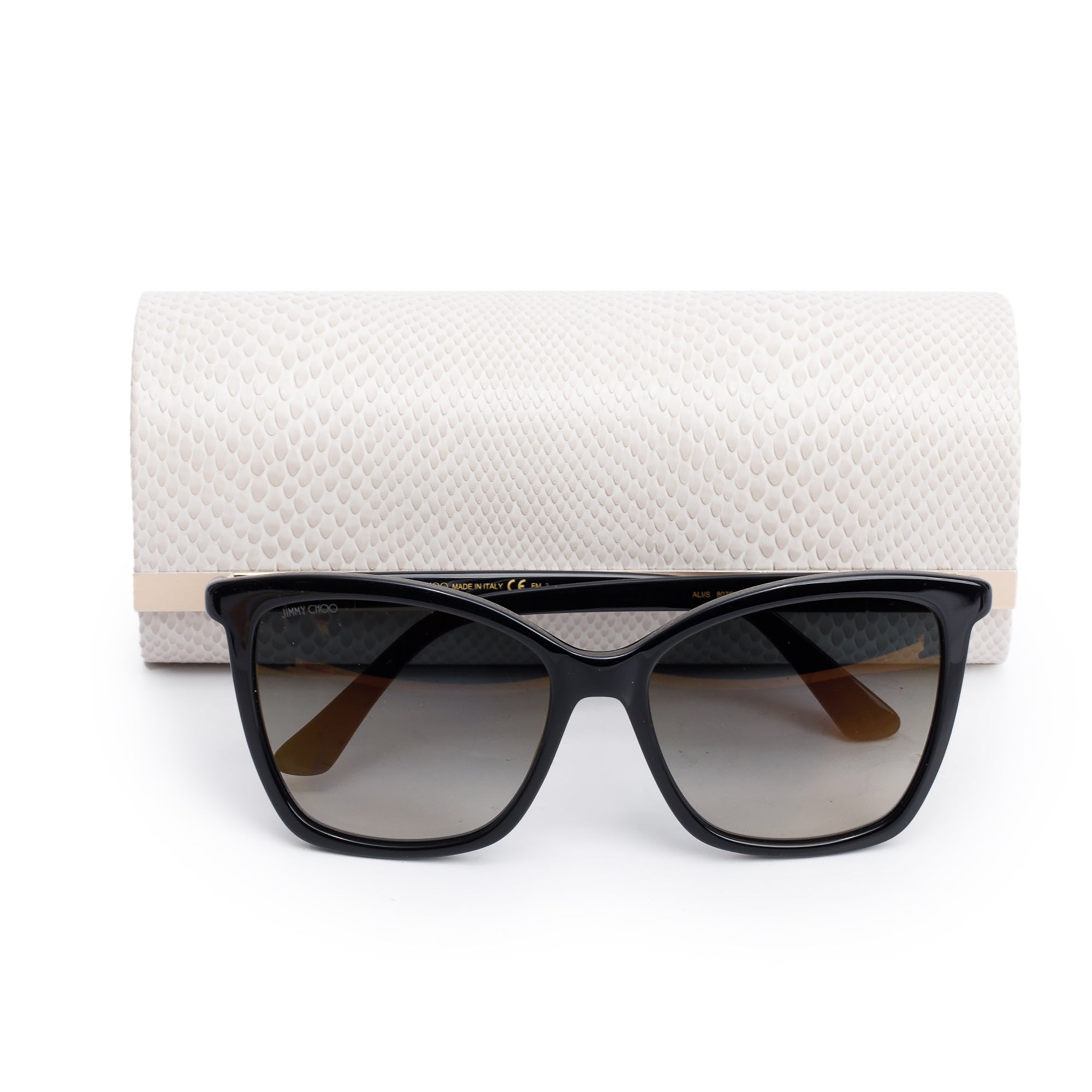 Jimmy Choo Ali/S Black Acetate Crystal Square Sunglasses w/ Case