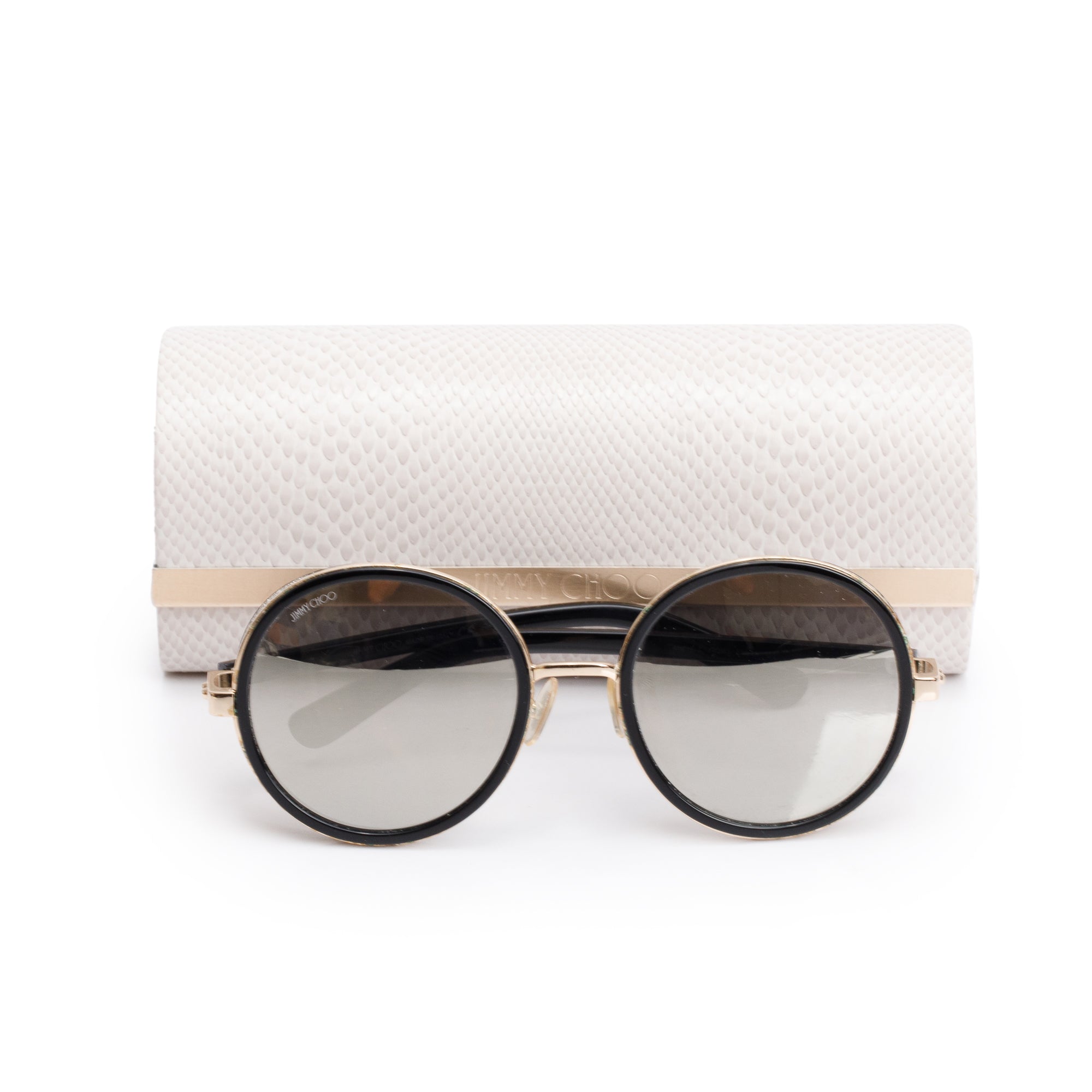 Jimmy Choo Andie/S Black Acetate Glitter Round Sunglasses w/ Case