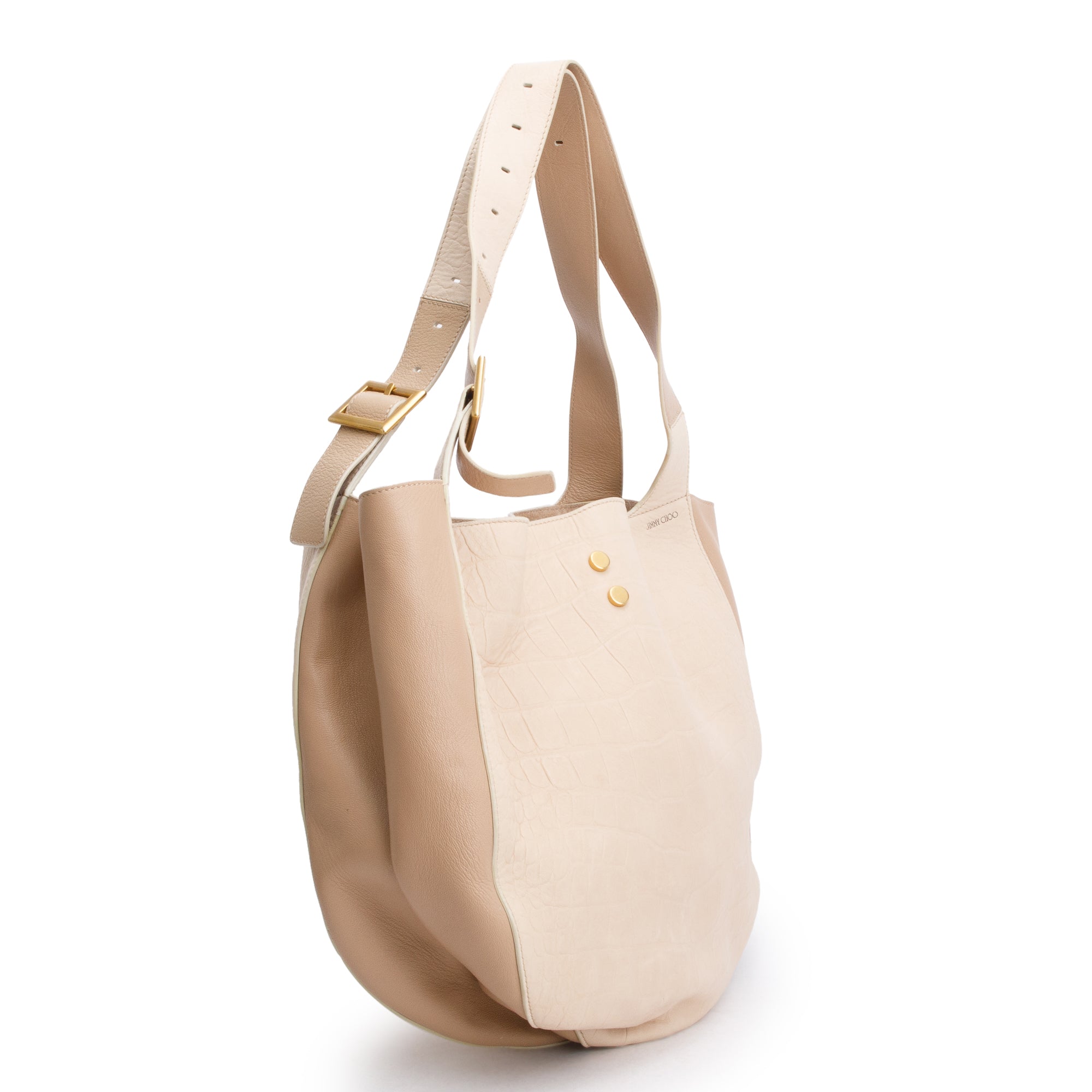 Jimmy Choo Beige Croc Embossed Calfskin Leather Hobo Bag