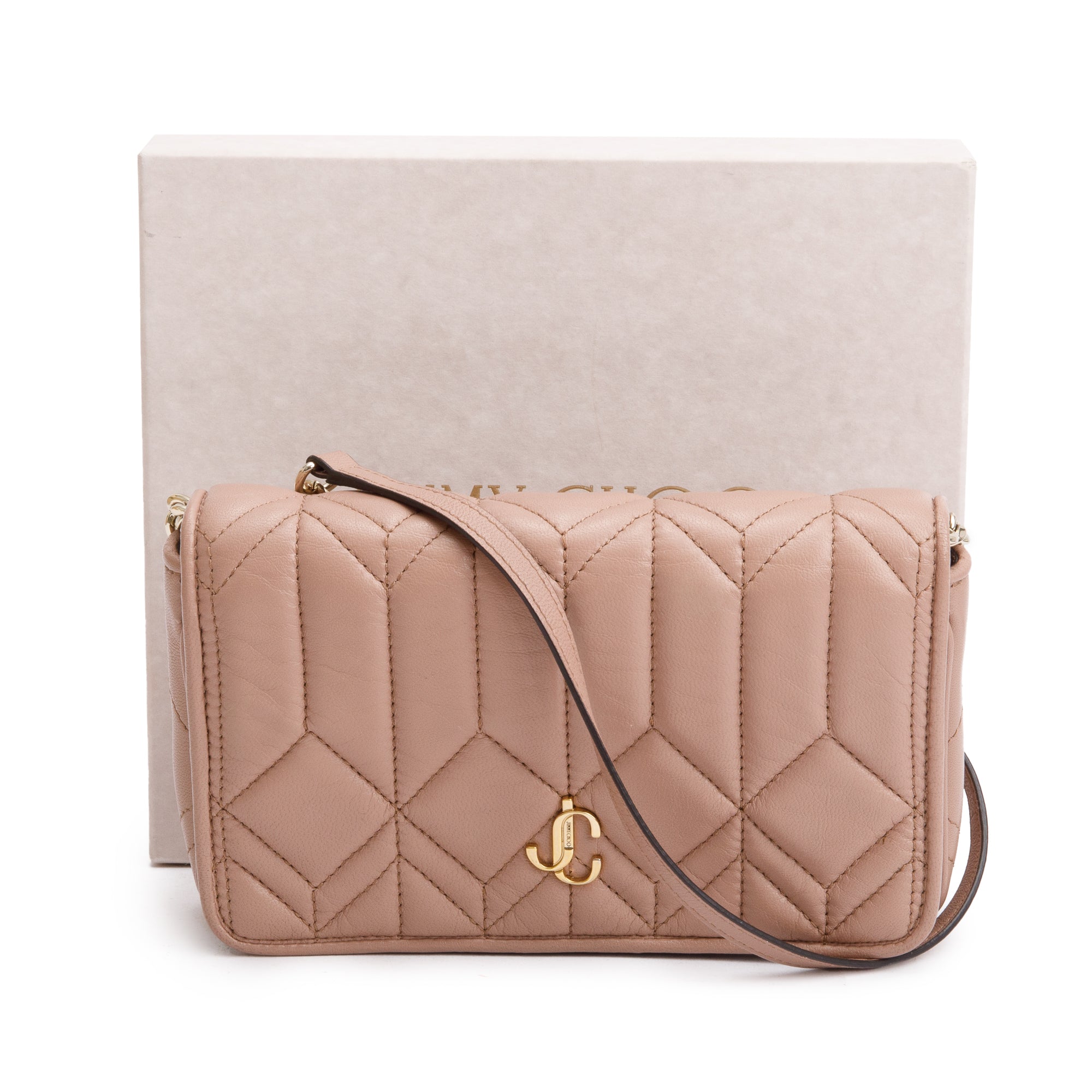 Jimmy Choo Beige Nappa Leather JC Wallet On Chain w/ Box & Authenticity Card