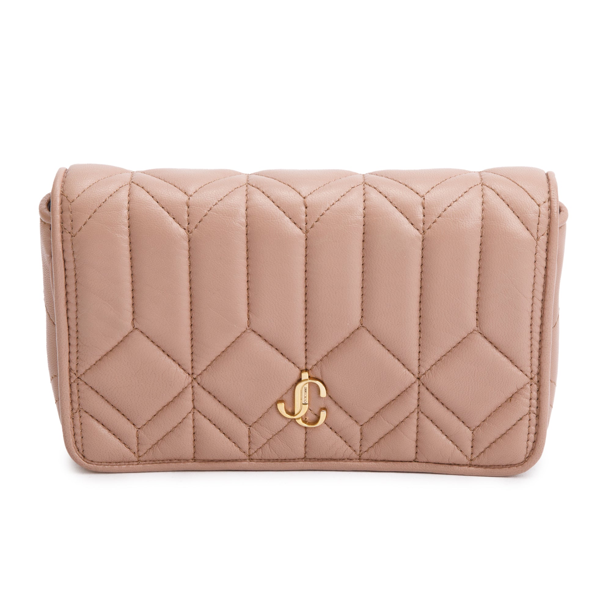 Jimmy Choo Beige Nappa Leather JC Wallet On Chain w/ Box & Authenticity Card