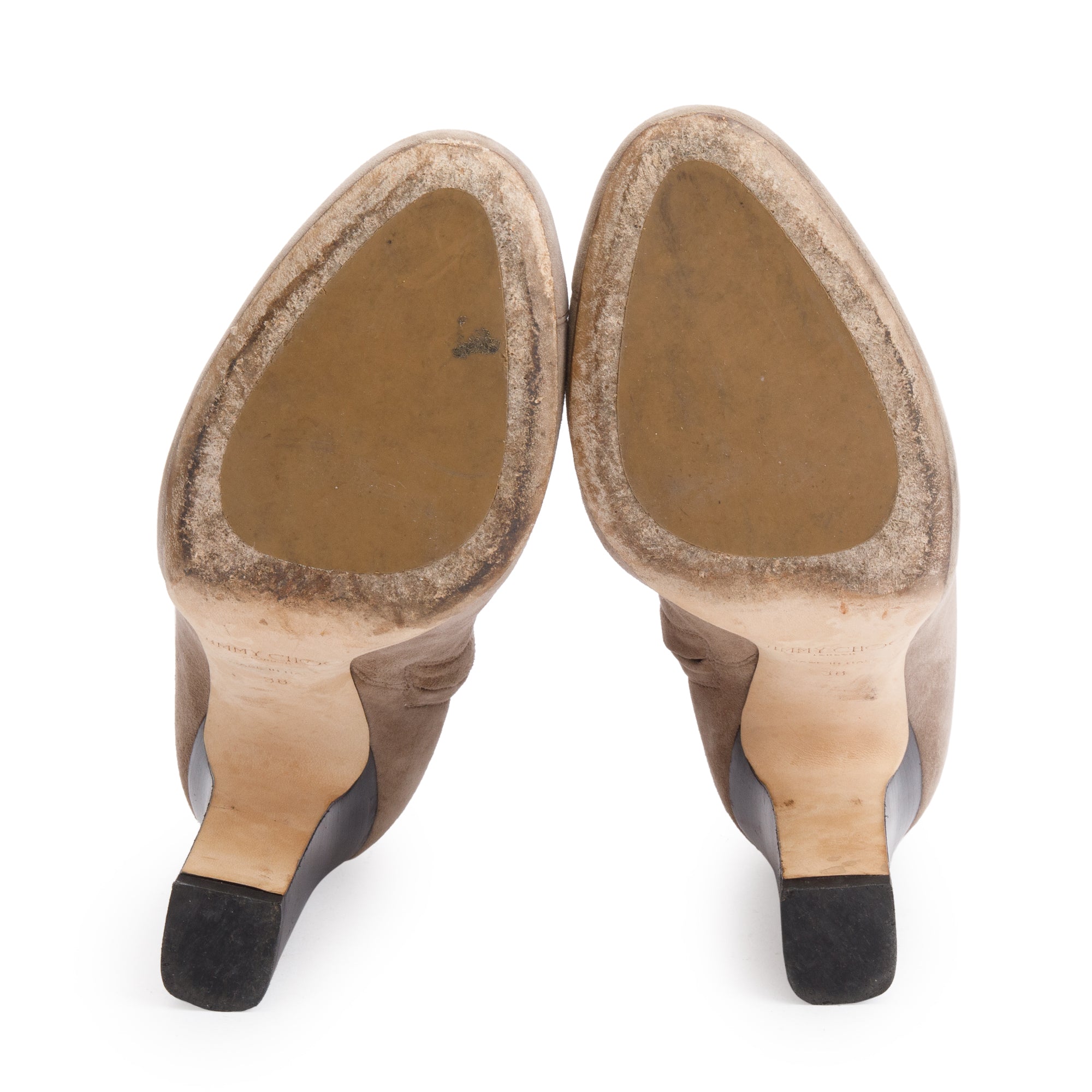 Jimmy Choo Beige Suede Buttons-Up Malta 100 Boots, Size 38