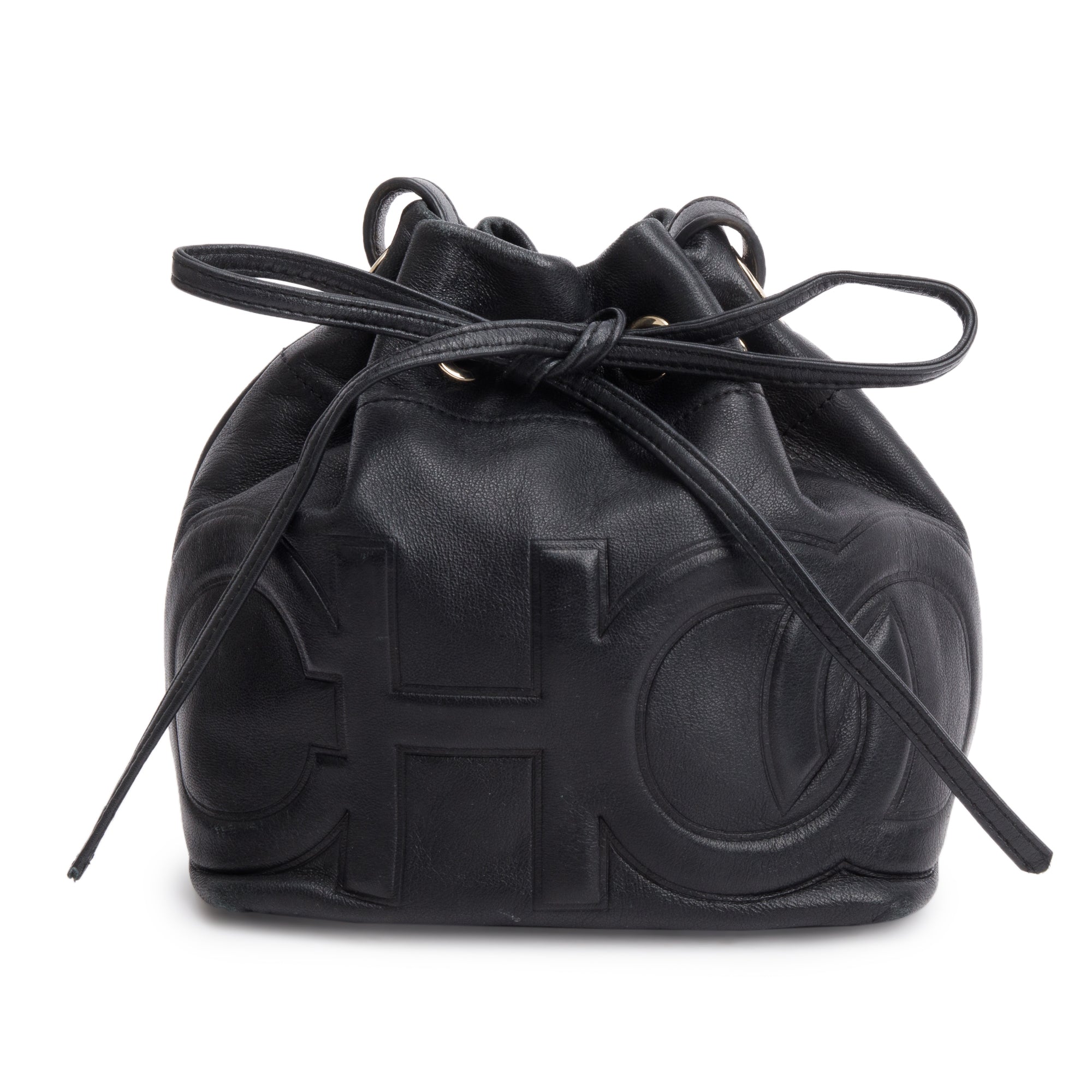 Jimmy Choo Black Nappa Leather Juno Solid Drawstring Bucket Bag