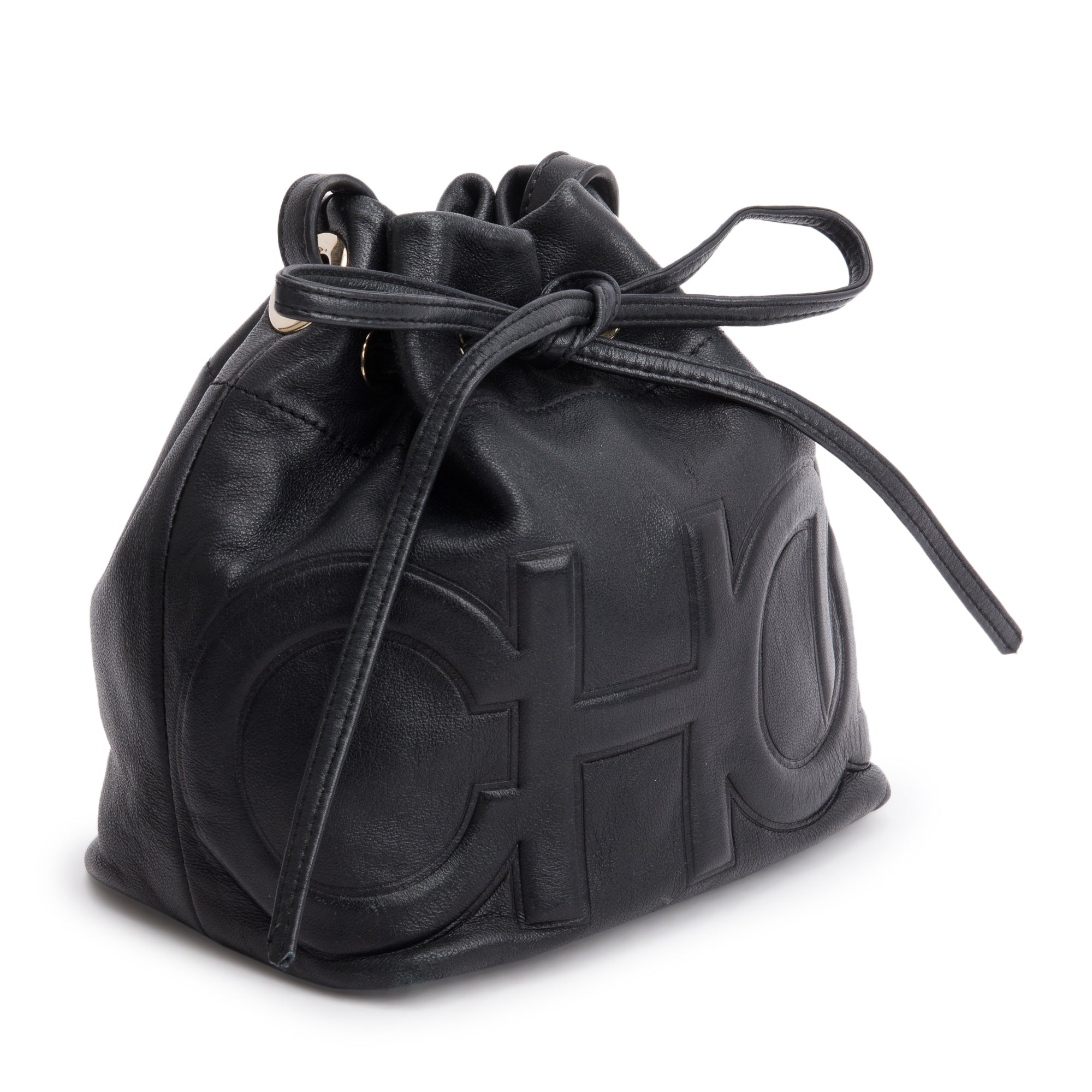 Jimmy Choo Black Nappa Leather Juno Solid Drawstring Bucket Bag