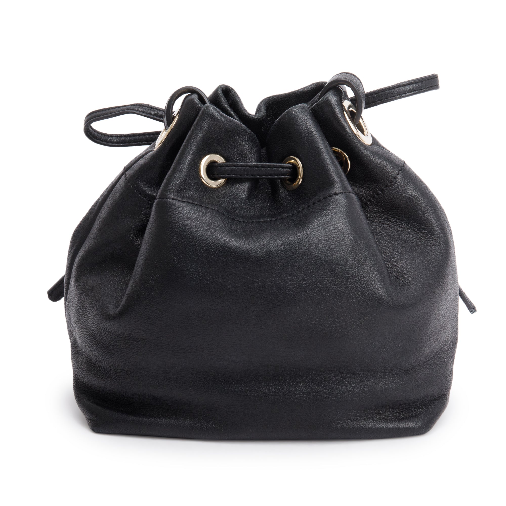 Jimmy Choo Black Nappa Leather Juno Solid Drawstring Bucket Bag