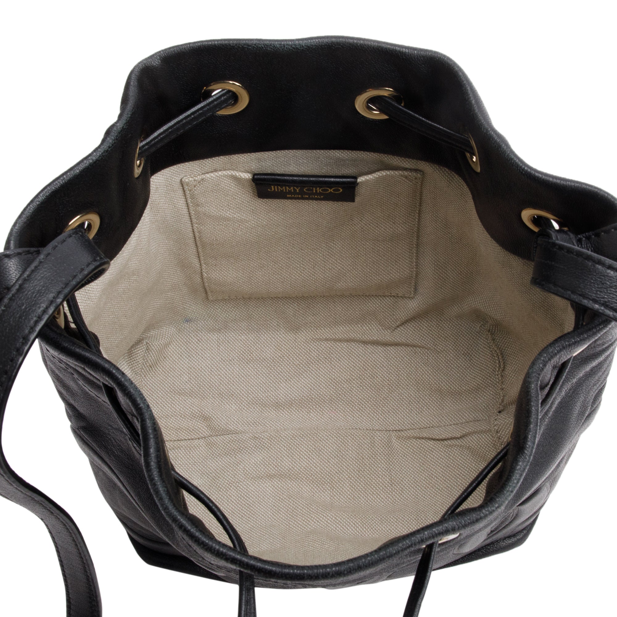 Jimmy Choo Black Nappa Leather Juno Solid Drawstring Bucket Jimmy Choo Black Nappa Leather Juno Solid Drawstring Bucket