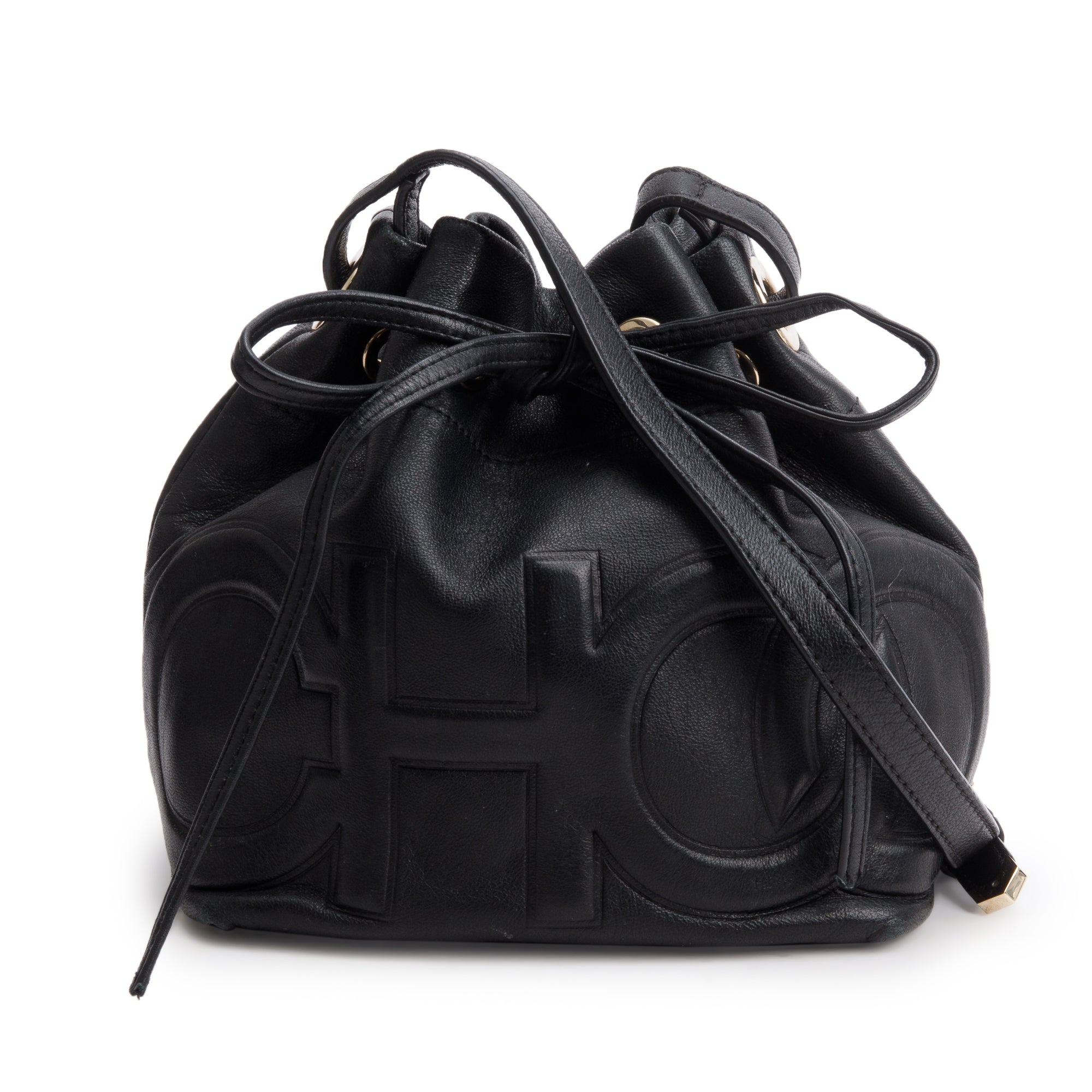 Jimmy Choo Black Nappa Leather Juno Solid Drawstring Bucket Bag