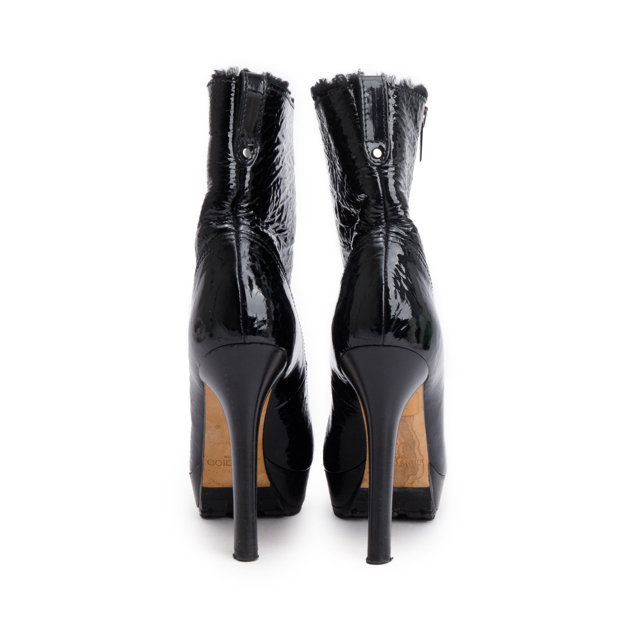 Jimmy Choo Black Patent Leather Trixie Platform Ankle Boots, Size 37