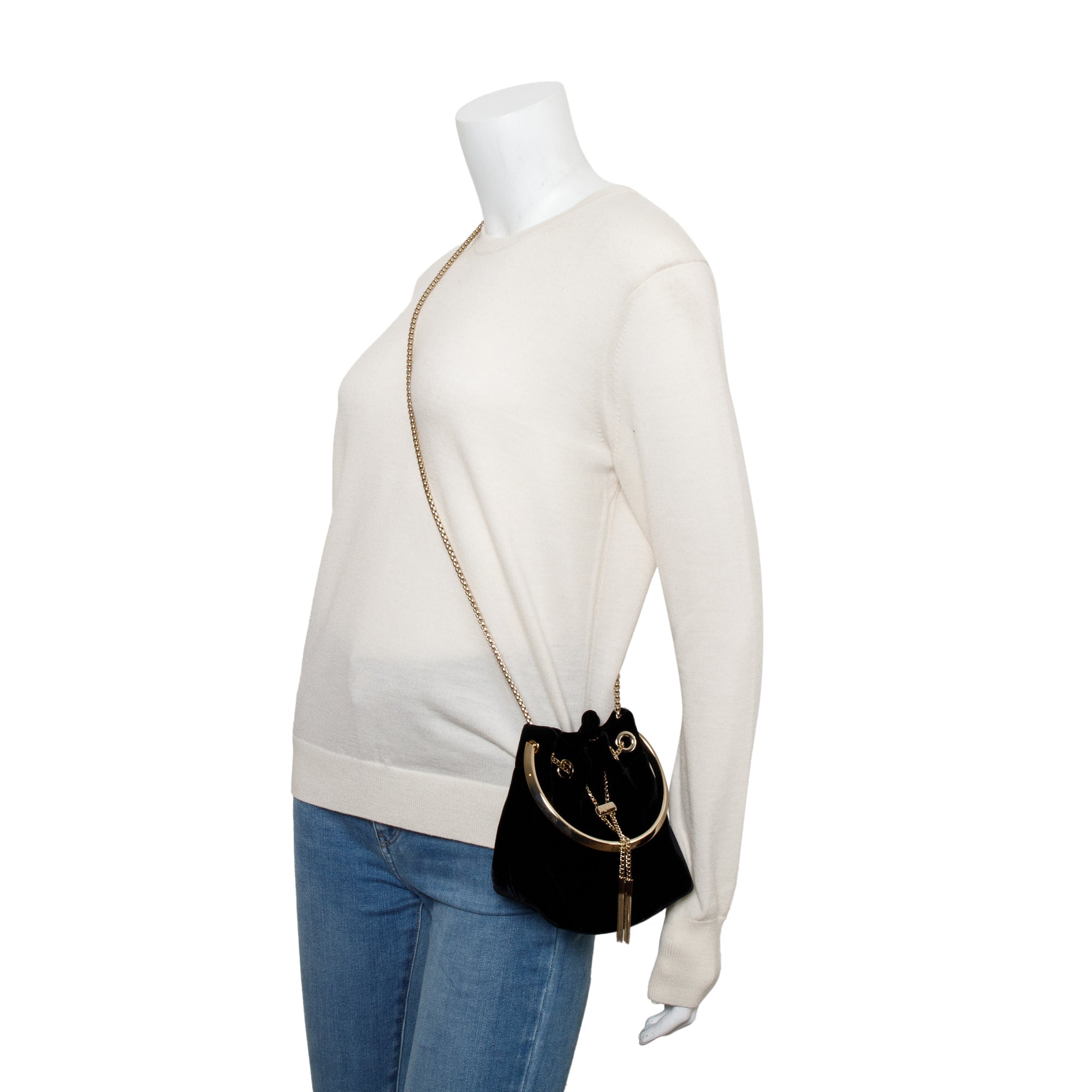 Jimmy Choo Black Velvet Bon Bon Bucket Bag