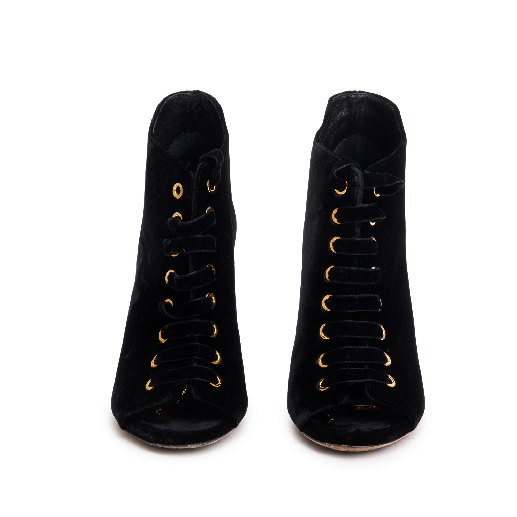 JIMMY CHOO ブーティ 37 Jimmy Choo Black Velvet Mavy Lace-Up Peep Toe Booties, Size 36