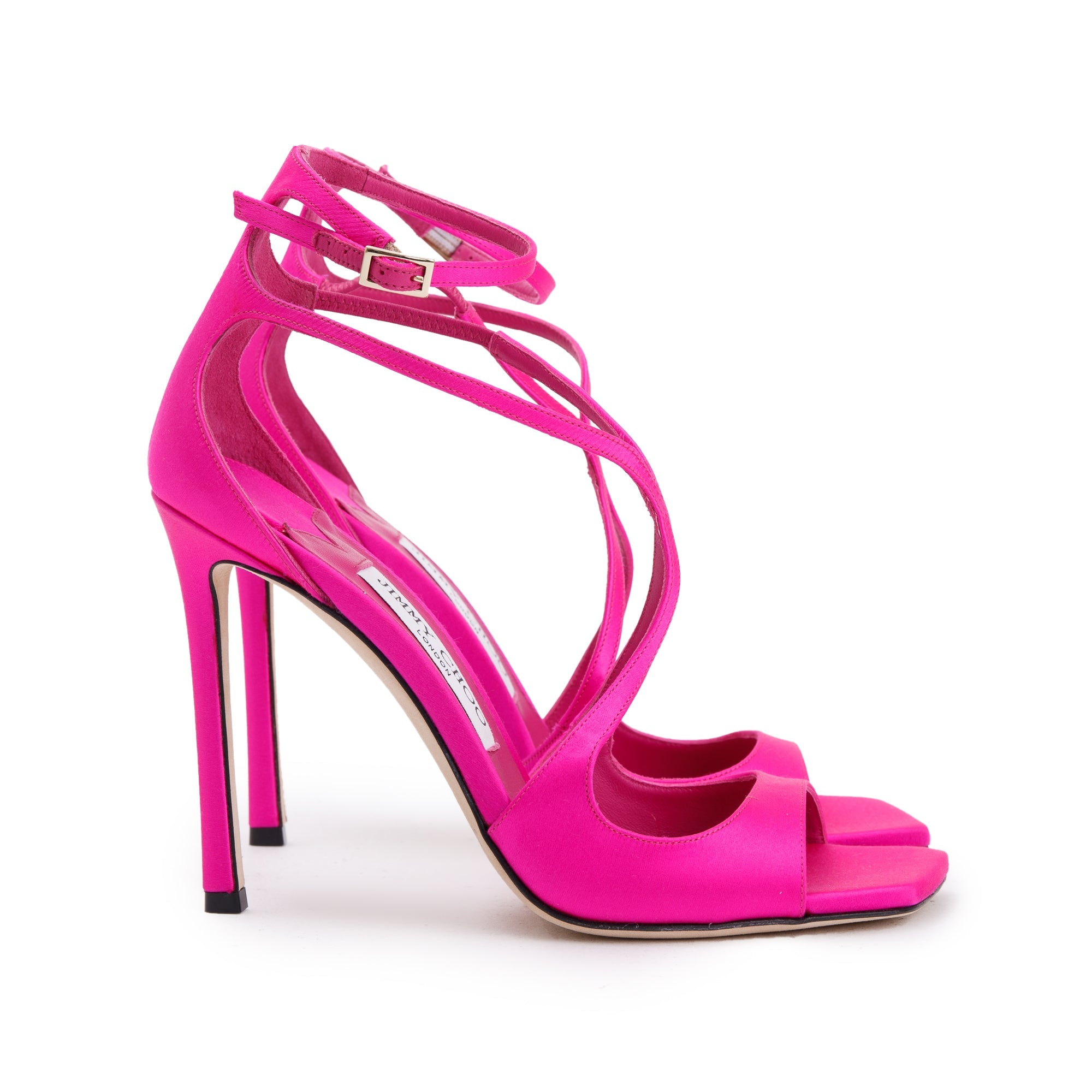 Jimmy Choo Fuchsia Satin Azia 110 Heeled Sandals, Size 37.5 w/ Box & Receipt