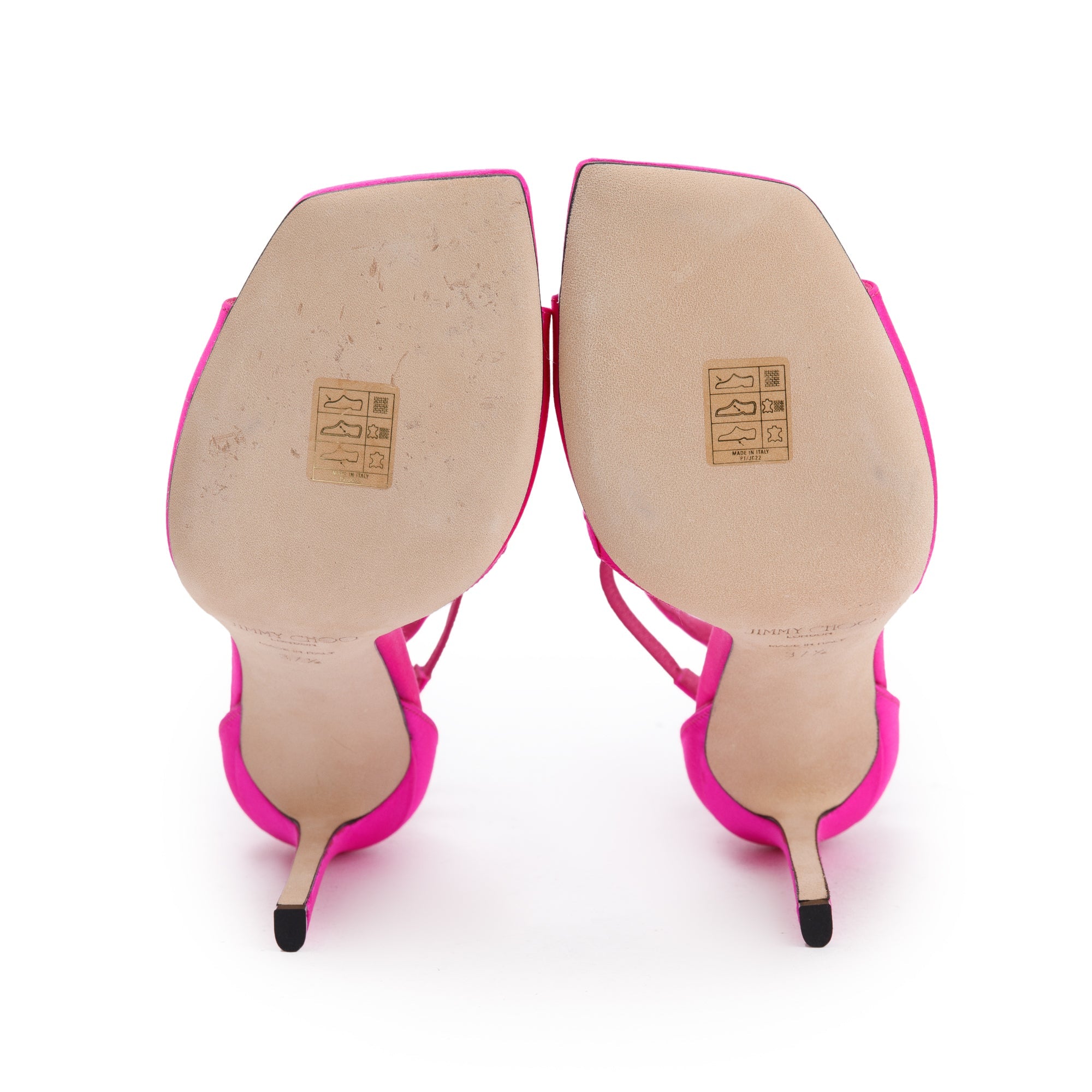 Jimmy Choo Fuchsia Satin Azia 110 Heeled Sandals, Size 37.5 w/ Box & Receipt