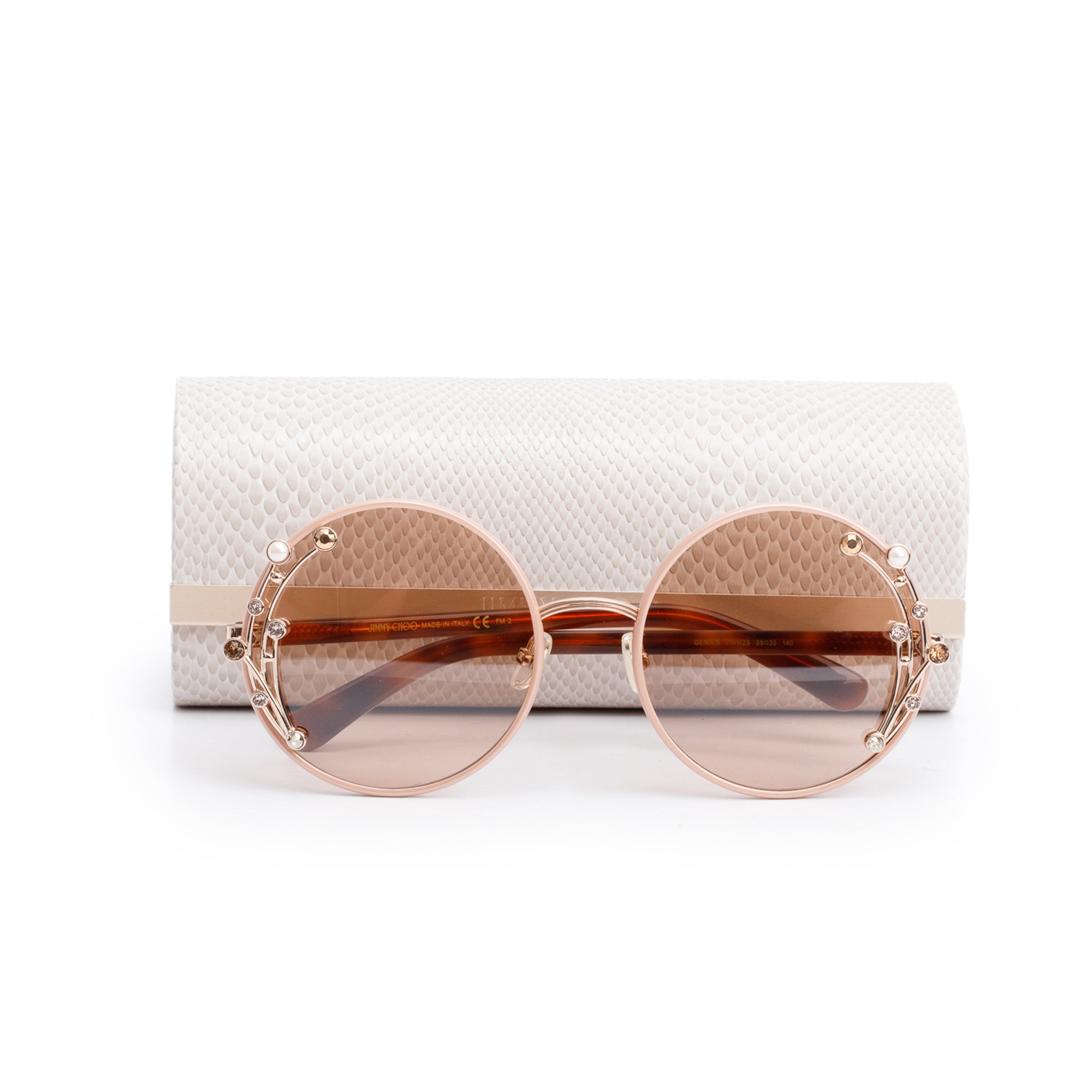 Jimmy Choo GEMA/S Brown/Pink Acetate Crystal Faux Pearl Round Sunglasses w/ Case