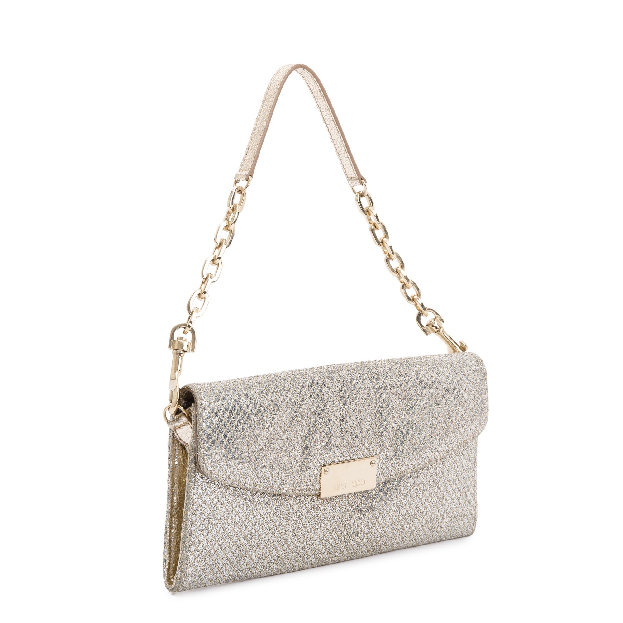 Jimmy Choo Gold/Silver Glitter Riane Chain Clutch