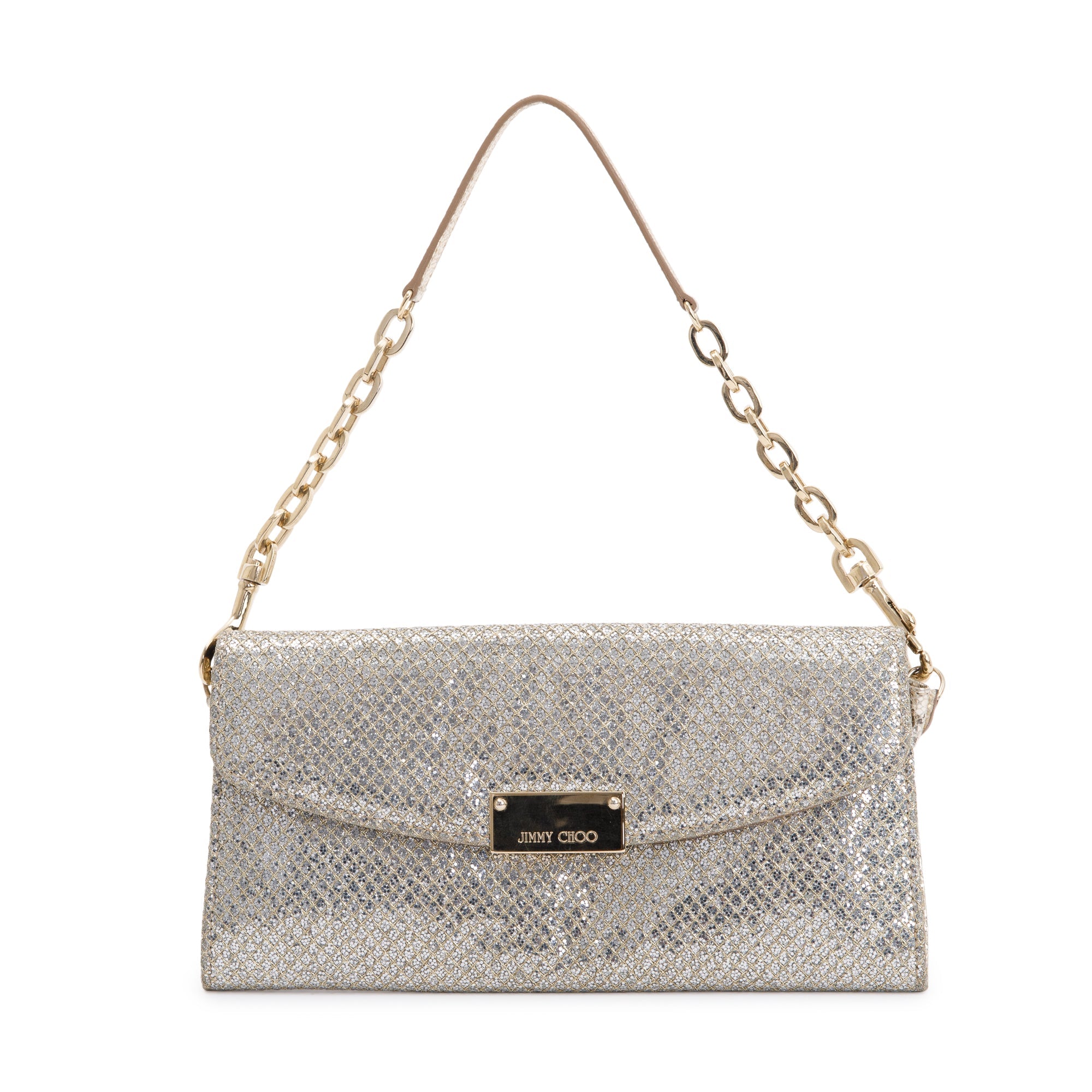 Jimmy Choo Gold/Silver Glitter Riane Chain Clutch