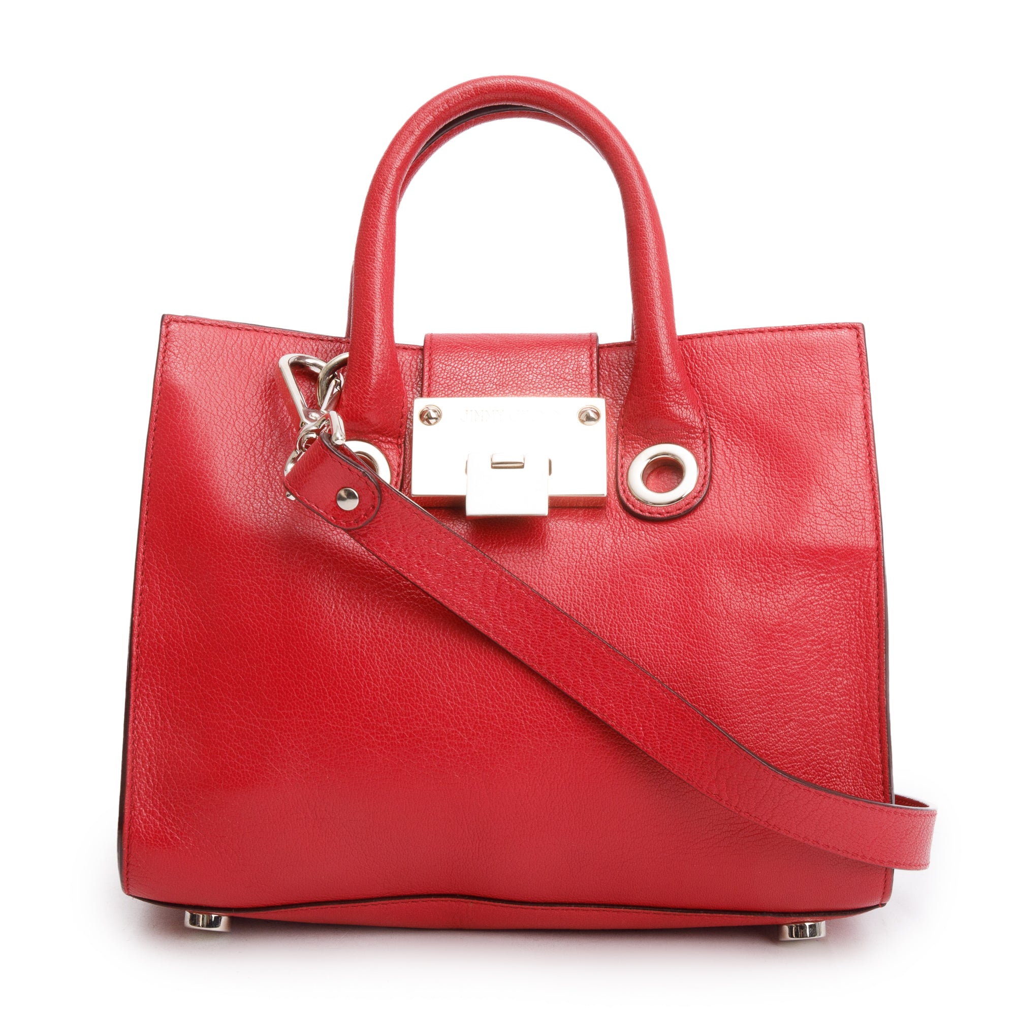 Jimmy Choo Red Calfskin Leather Riley Tote w/ Strap