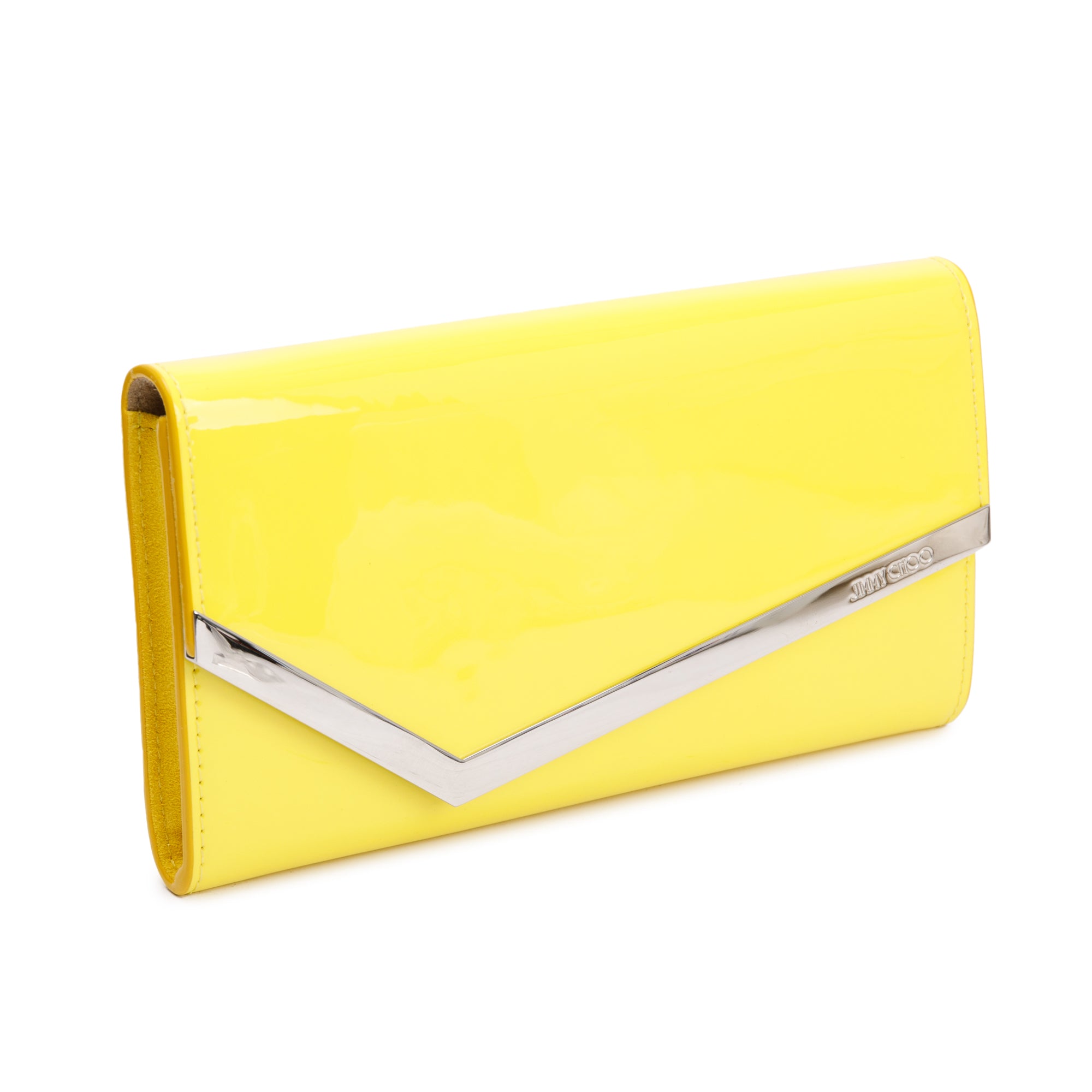 Jimmy Choo Yellow Patent Leather Emmie Chain Clutch w/ Box & Authenticity Card