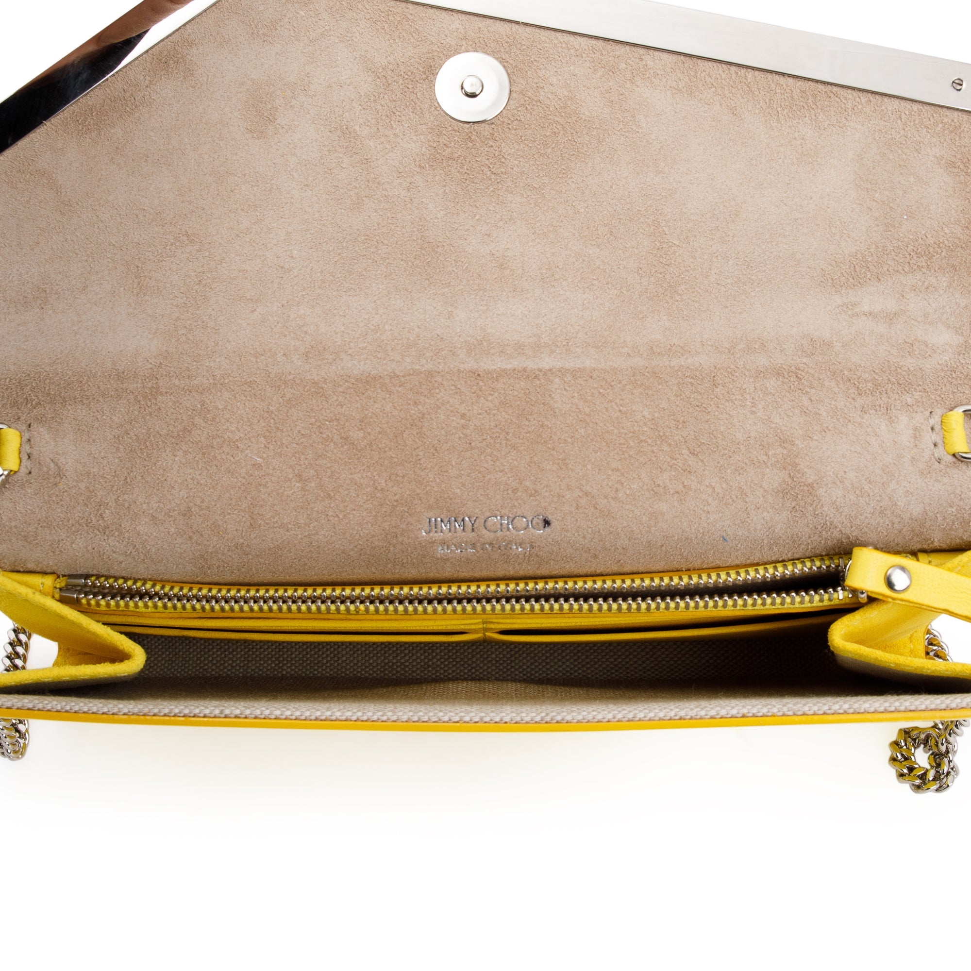 Jimmy Choo Yellow Patent Leather Emmie Chain Clutch w/ Box & Authenticity Card