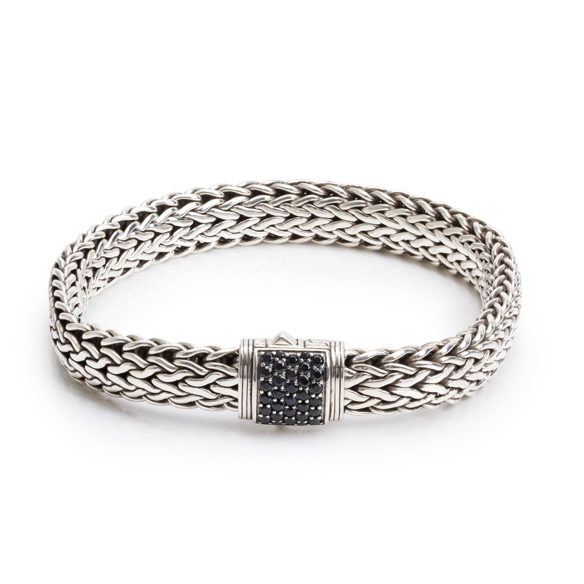 John Hardy Sterling Silver 11 MM Classic Chain Bracelet with Black Sapphires
