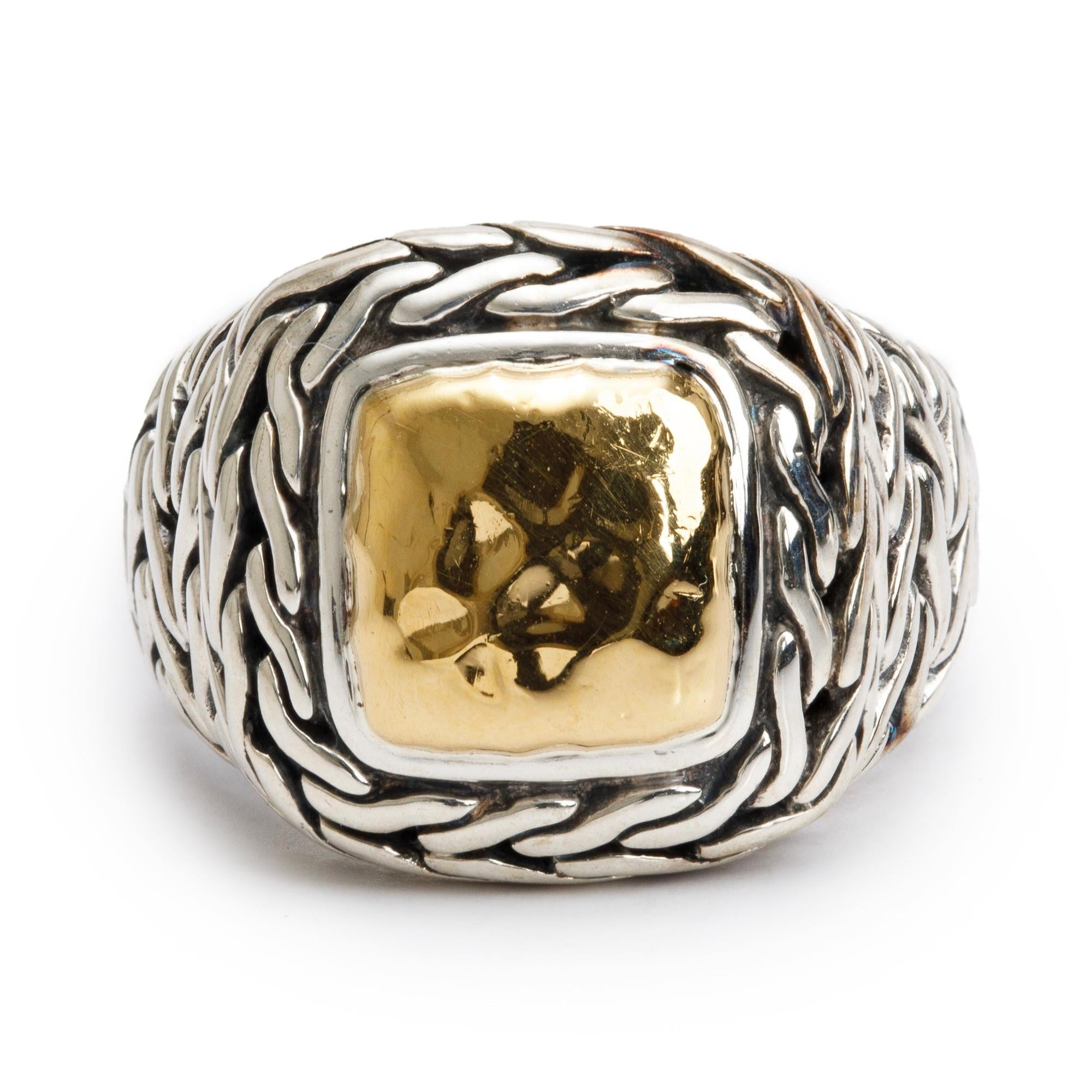 John Hardy Sterling Silver & 18k Yellow Gold Classic Chain Palu Signet Ring, Size 6