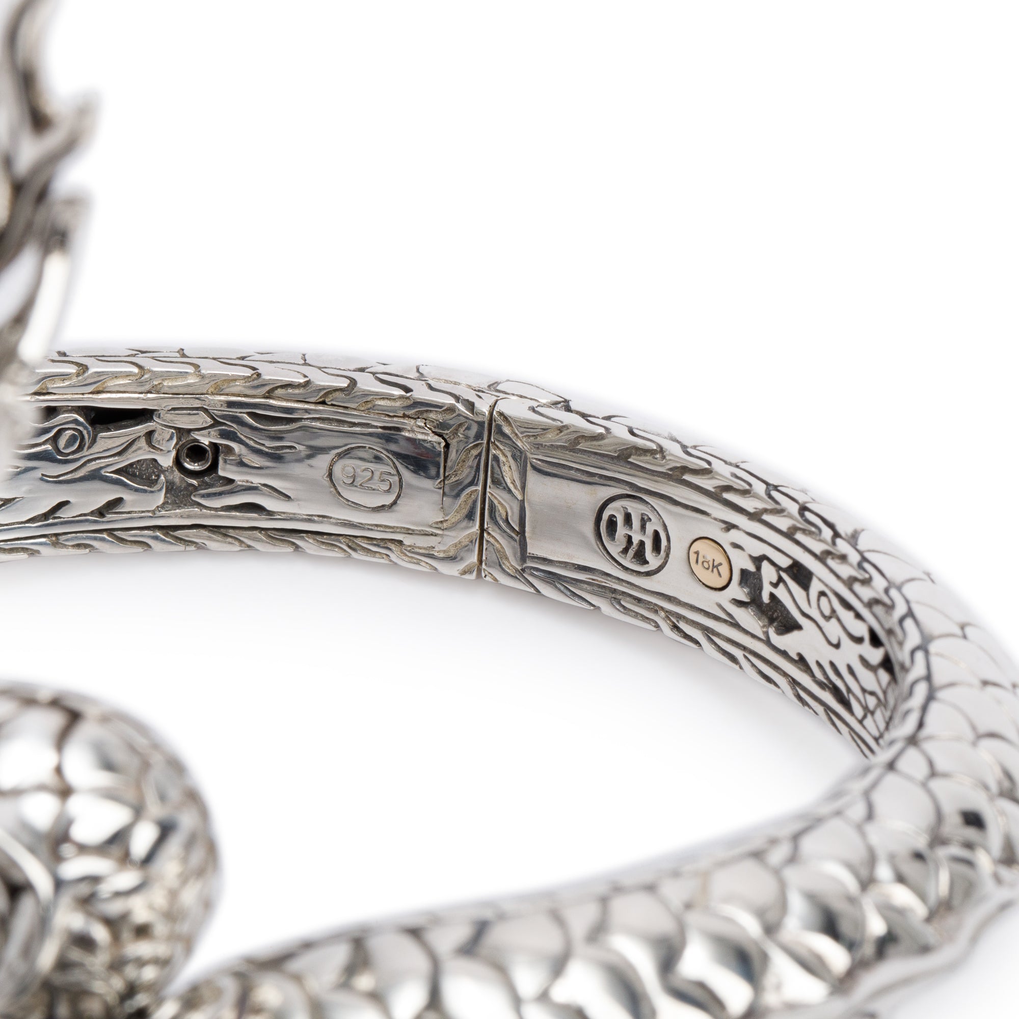 John Hardy Sterling Silver & 18k Yellow Gold Naga Hinged Single Coil Bracelet