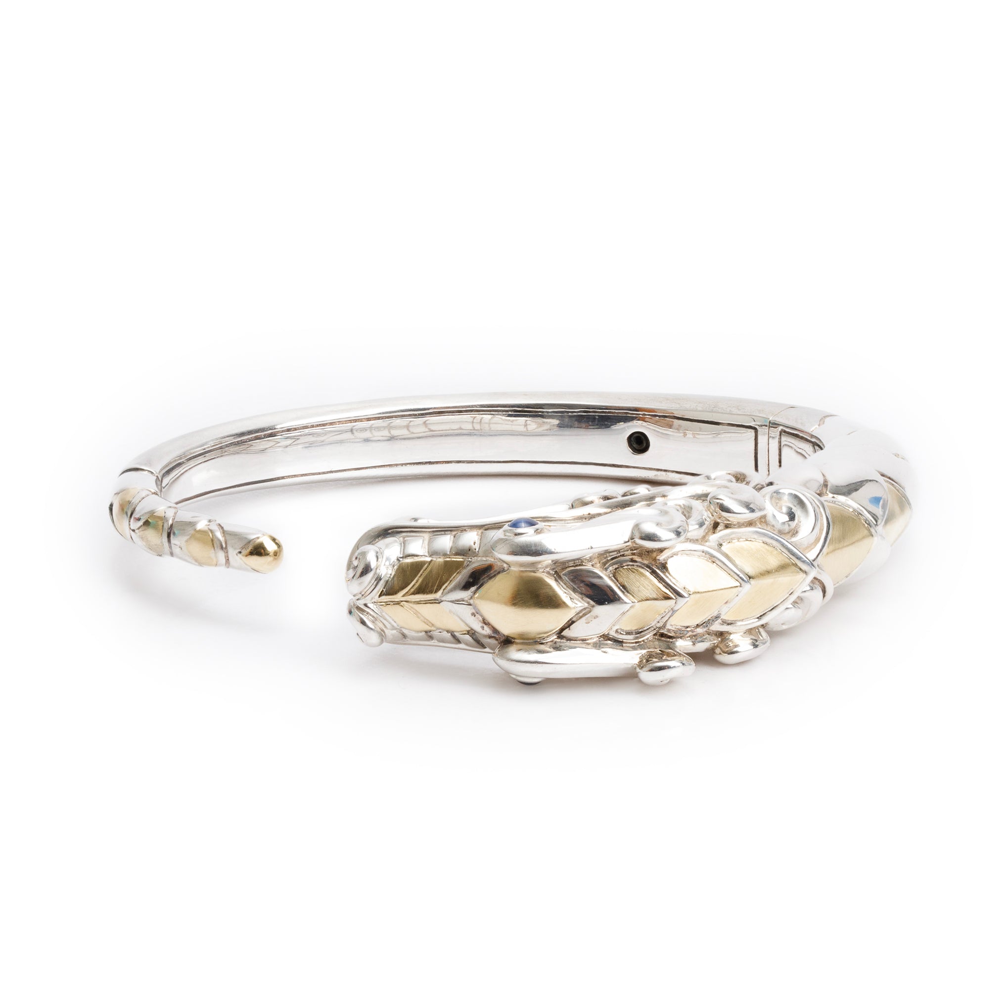 John Hardy Sterling Silver & 18k Yellow Gold Sapphire Naga Kick Cuff Bracelet