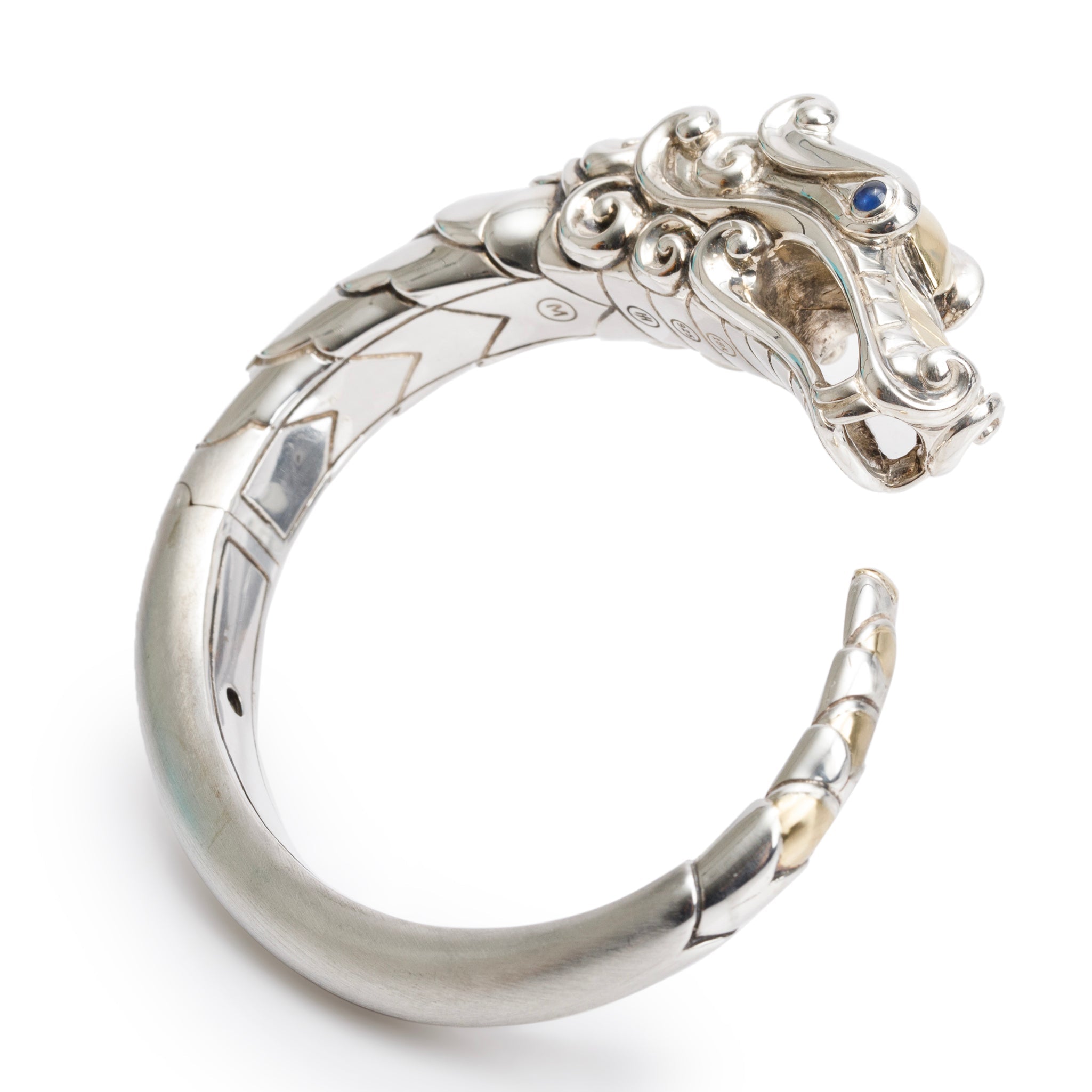 John Hardy Sterling Silver & 18k Yellow Gold Sapphire Naga Kick Cuff Bracelet