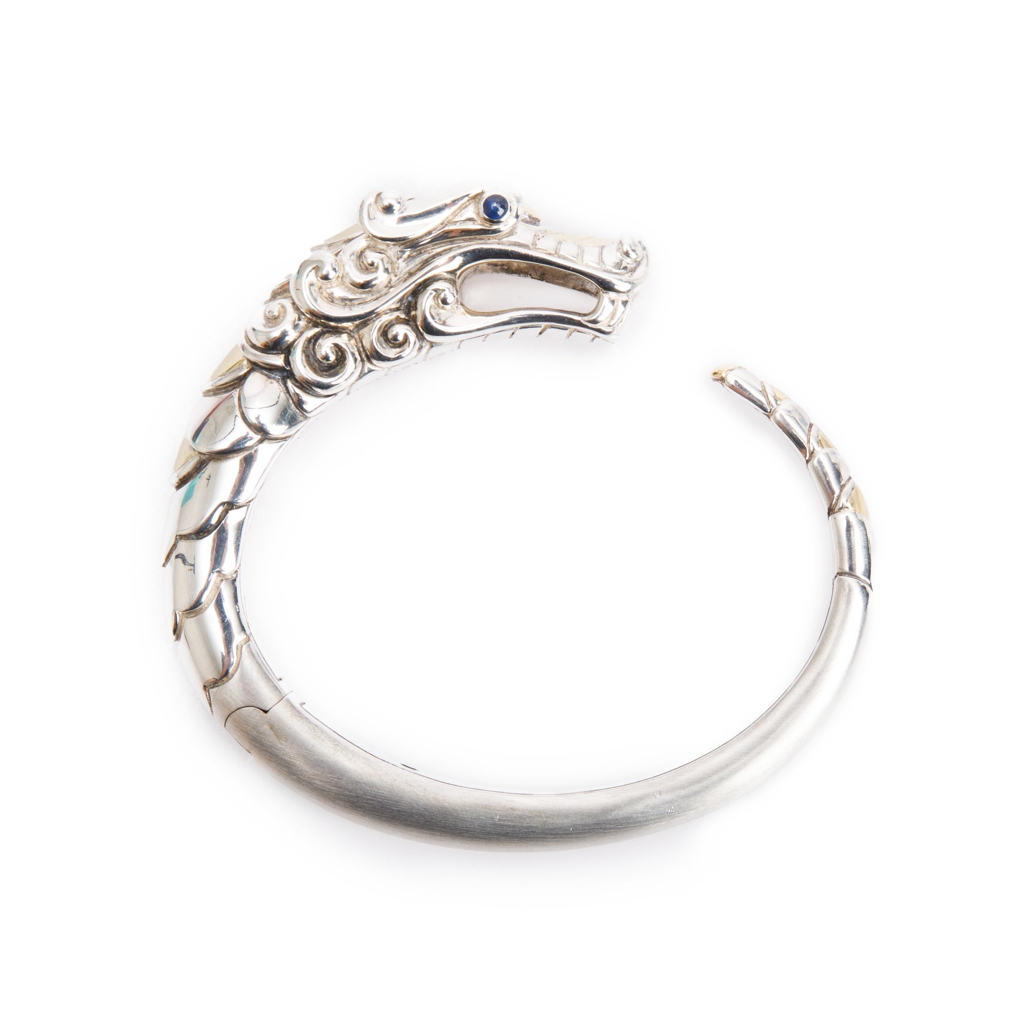 John Hardy Sterling Silver & 18k Yellow Gold Sapphire Naga Kick Cuff Bracelet