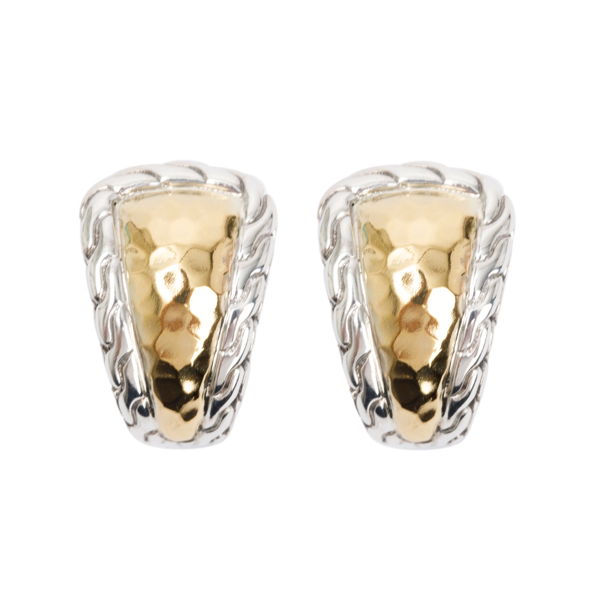 John Hardy Sterling Silver & 22k Yellow Gold Palu Hammered Earrings