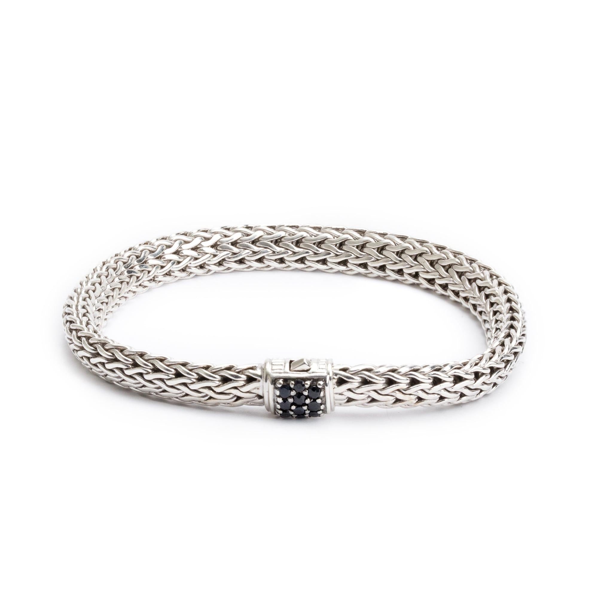 John Hardy Sterling Silver 6.5 MM Classic Chain Bracelet with Black Sapphire