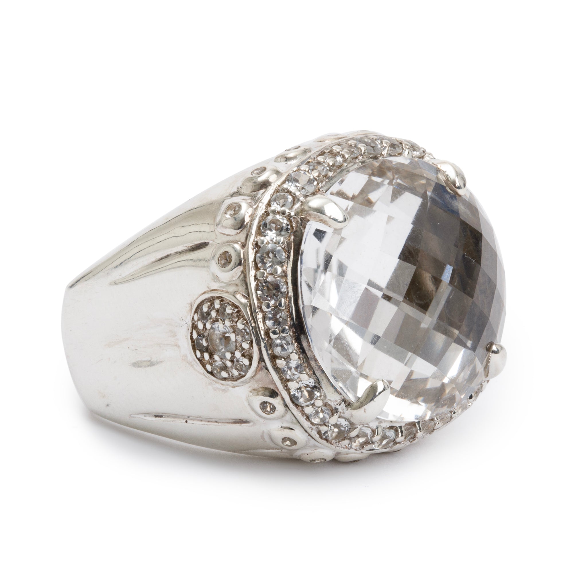 John Hardy Sterling Silver Bamboo White Topaz & Sapphire Dome Ring, Size 7