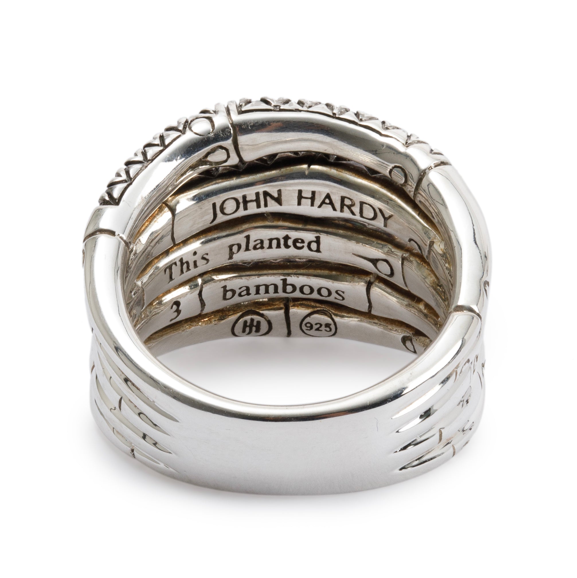 John Hardy Sterling Silver Black Sapphire Bamboo Lava Wide Ring