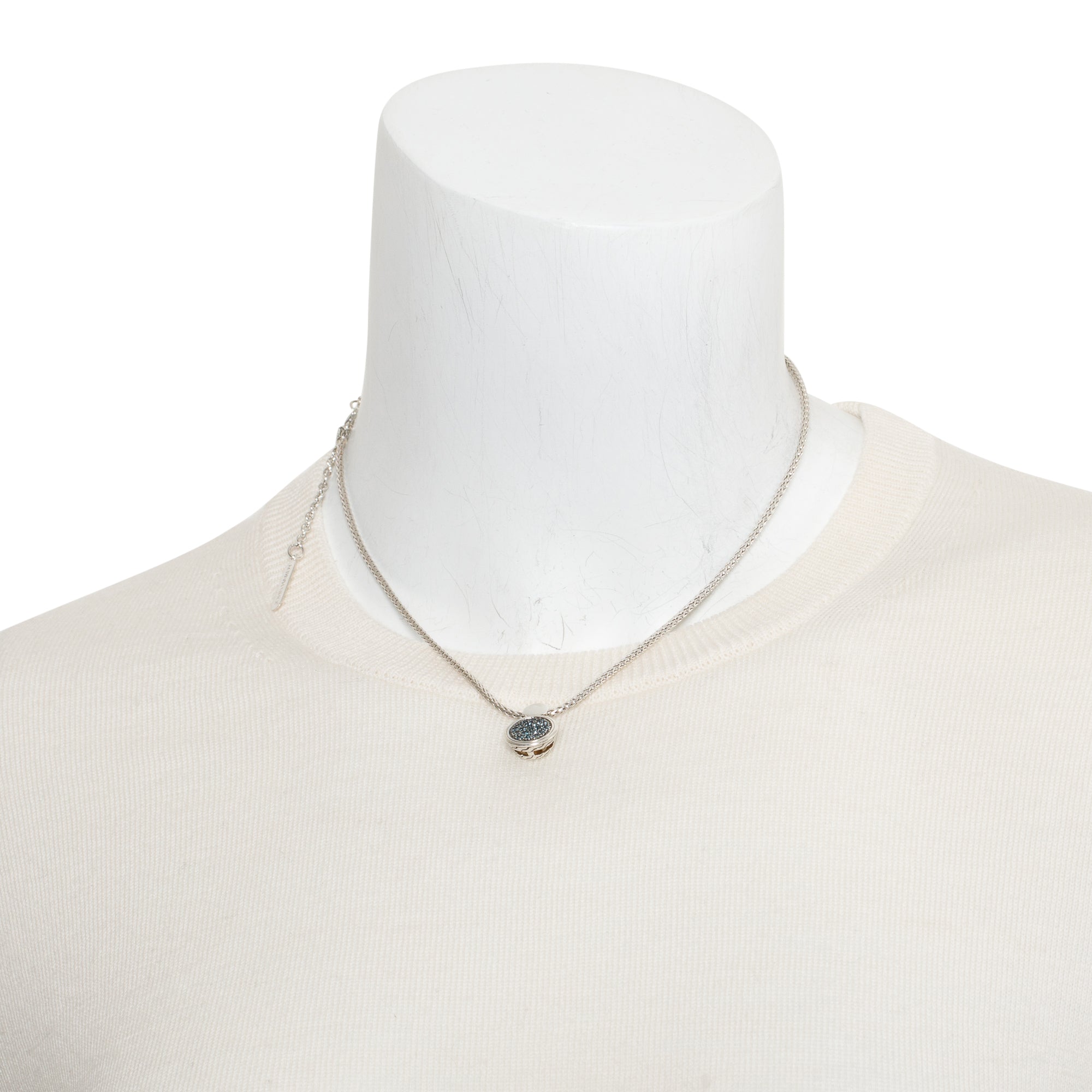 John Hardy Sterling Silver Black Sapphire Dot Lava Round Drop Pendant Necklace